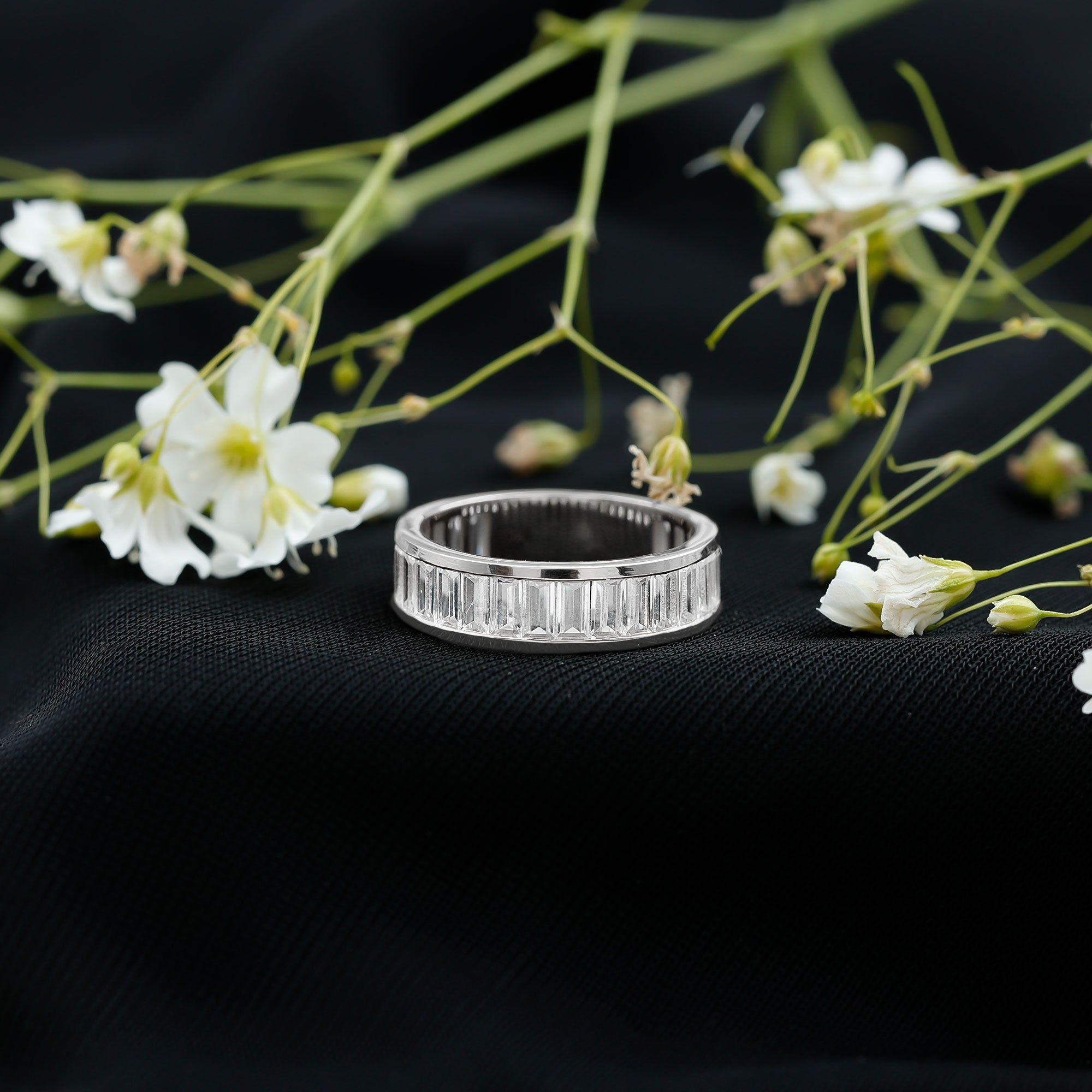 Channel Set Cubic Zirconia Baguette Wedding Band with Certificate