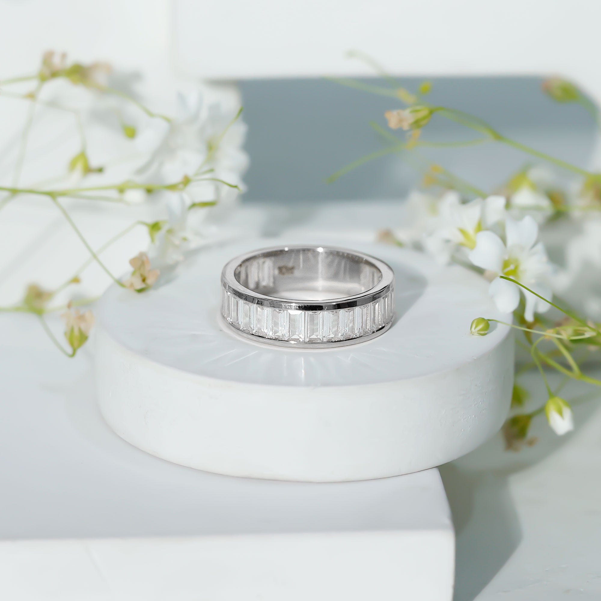 Channel Set Cubic Zirconia Baguette Wedding Band with Certificate