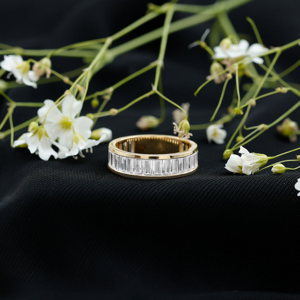 Channel Set Cubic Zirconia Baguette Wedding Band with Certificate