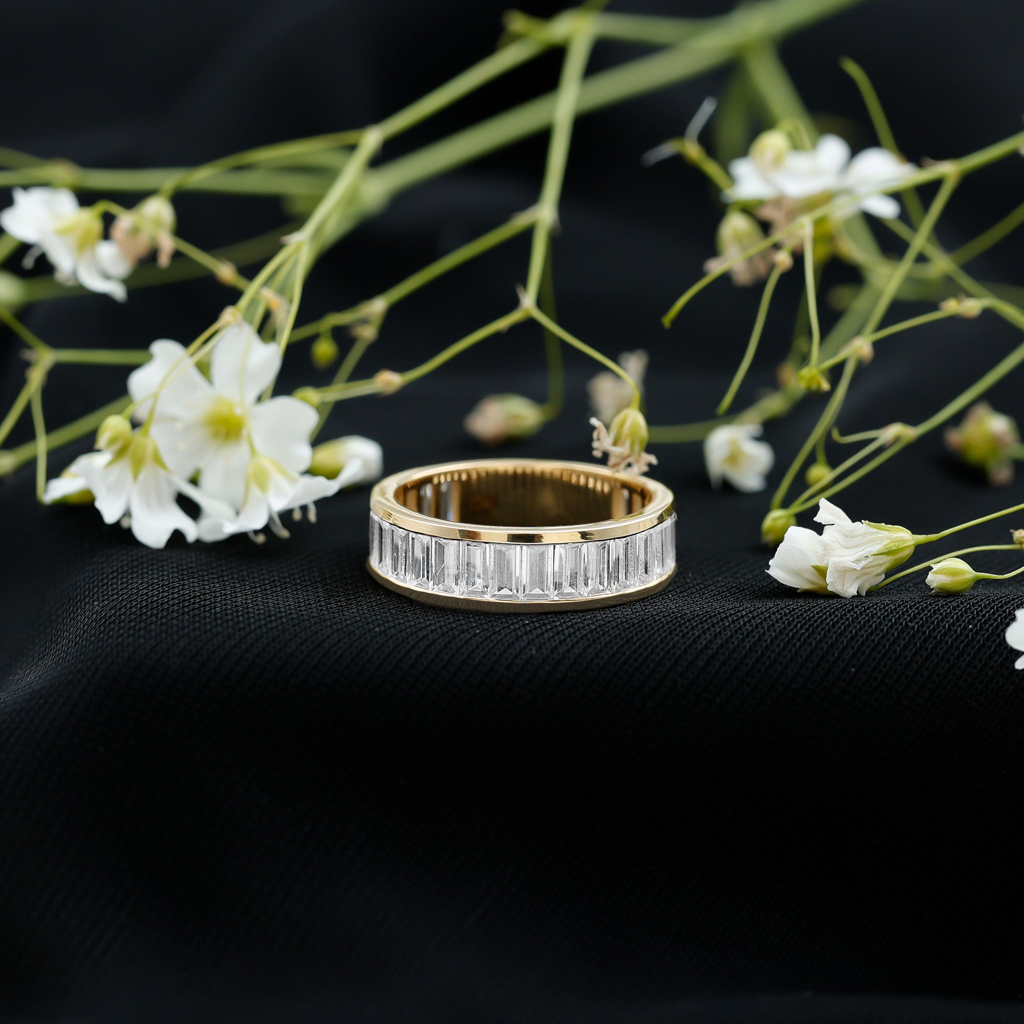 Channel Set Cubic Zirconia Baguette Wedding Band with Certificate
