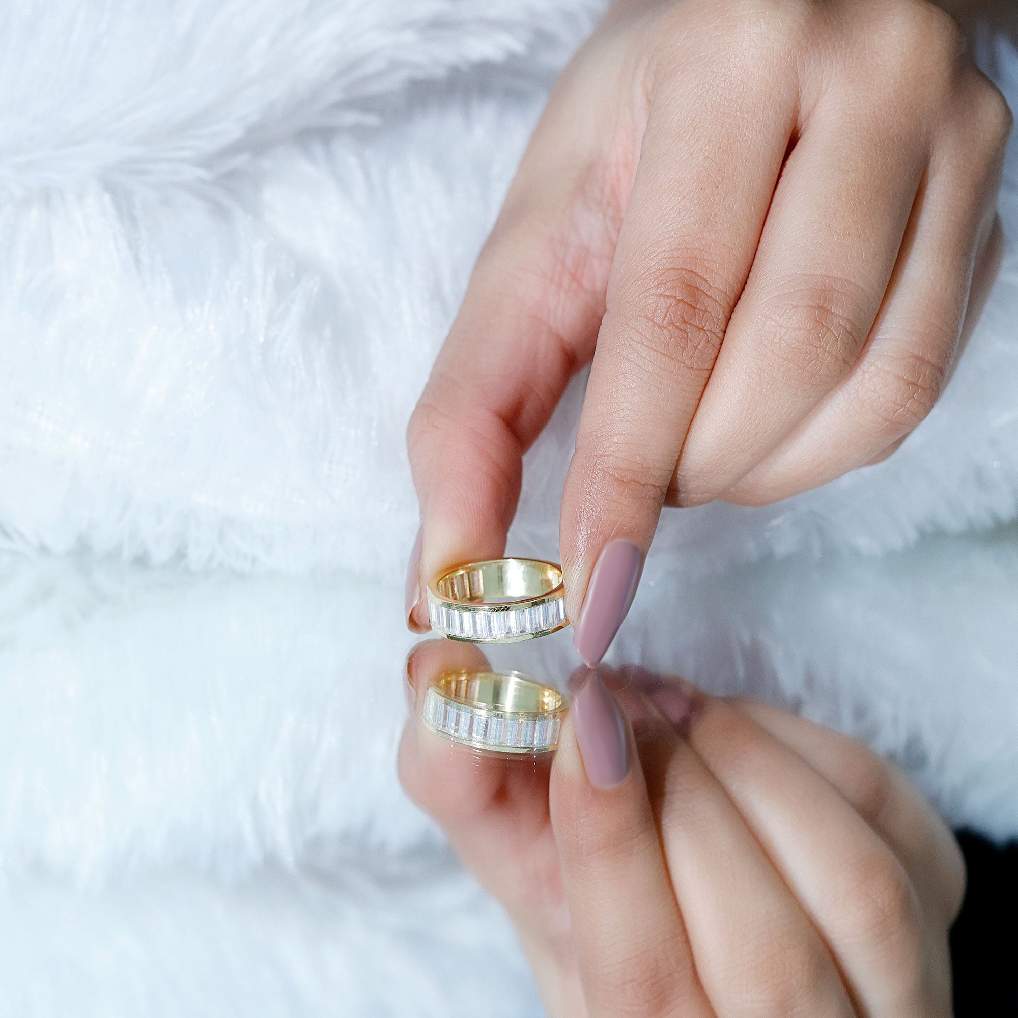 Channel Set Cubic Zirconia Baguette Wedding Band with Certificate