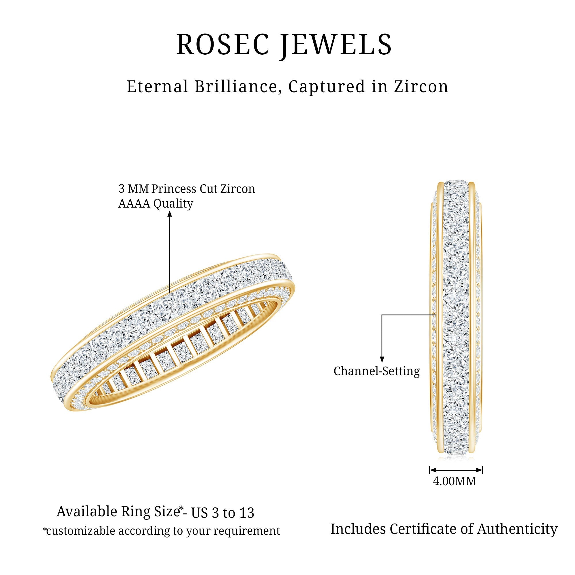 Princess Cut Zircon Full Eternity Band Ring
