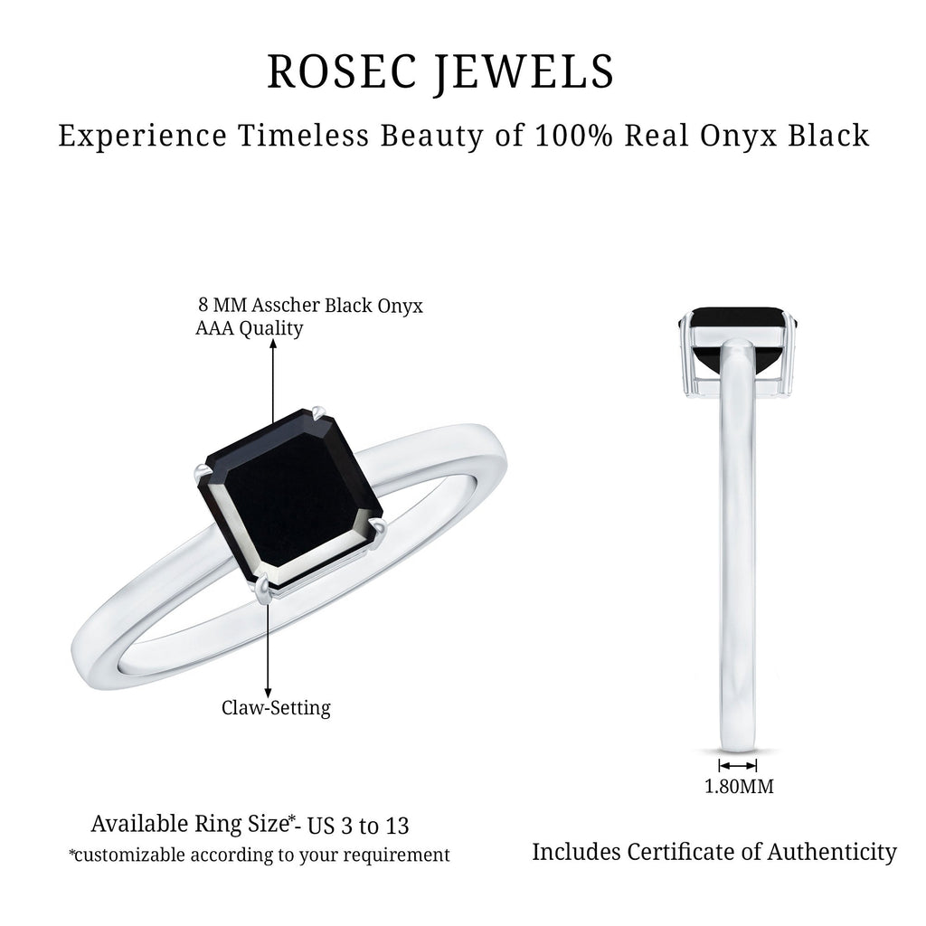 Princess Cut Black Onyx Solitaire Engagement Ring for Her