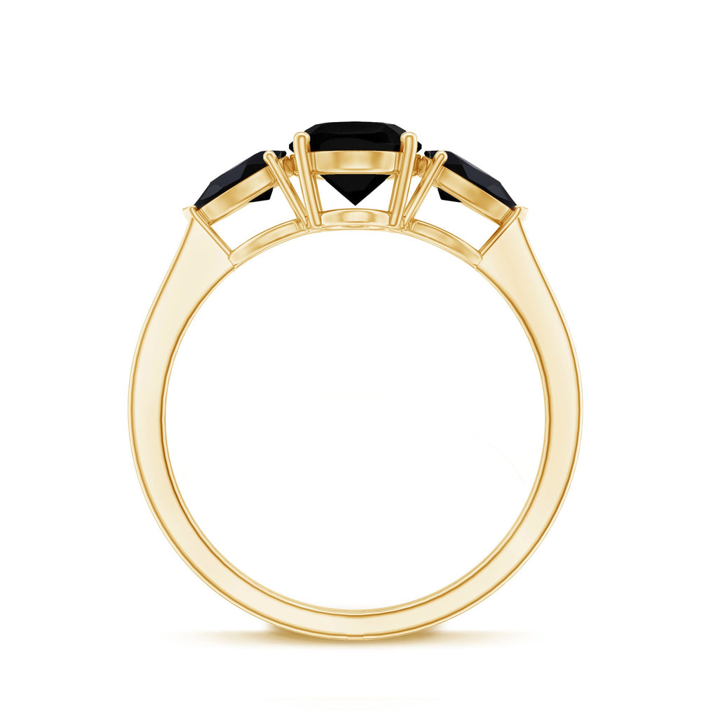 Natural Black Onyx Three Stone Engagement Ring