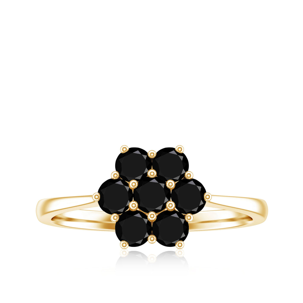 Genuine Black Onyx Flower Engagement Ring With Certificate