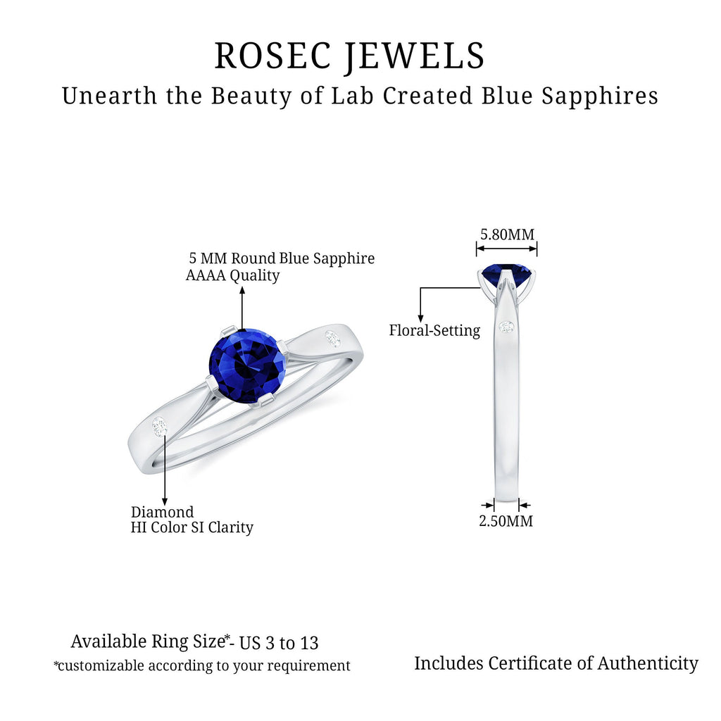 Certified 0.6 Carat Lab Grown Blue Sapphire Promise Ring with Diamond