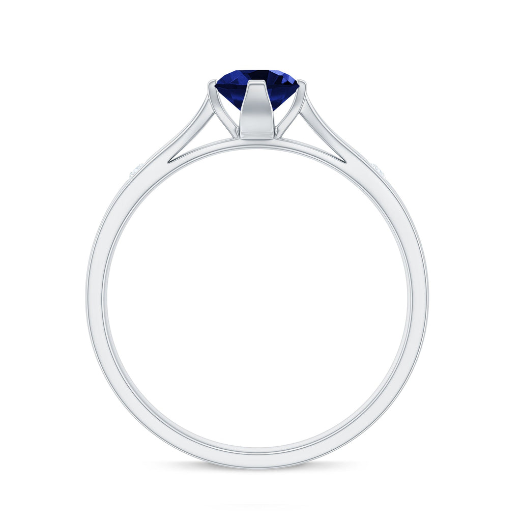 Certified 0.6 Carat Lab Grown Blue Sapphire Promise Ring with Diamond