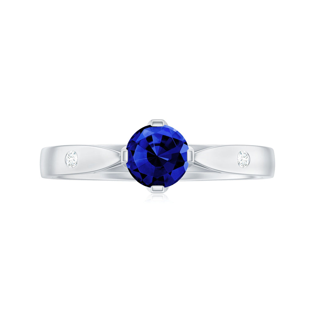 Certified 0.6 Carat Lab Grown Blue Sapphire Promise Ring with Diamond