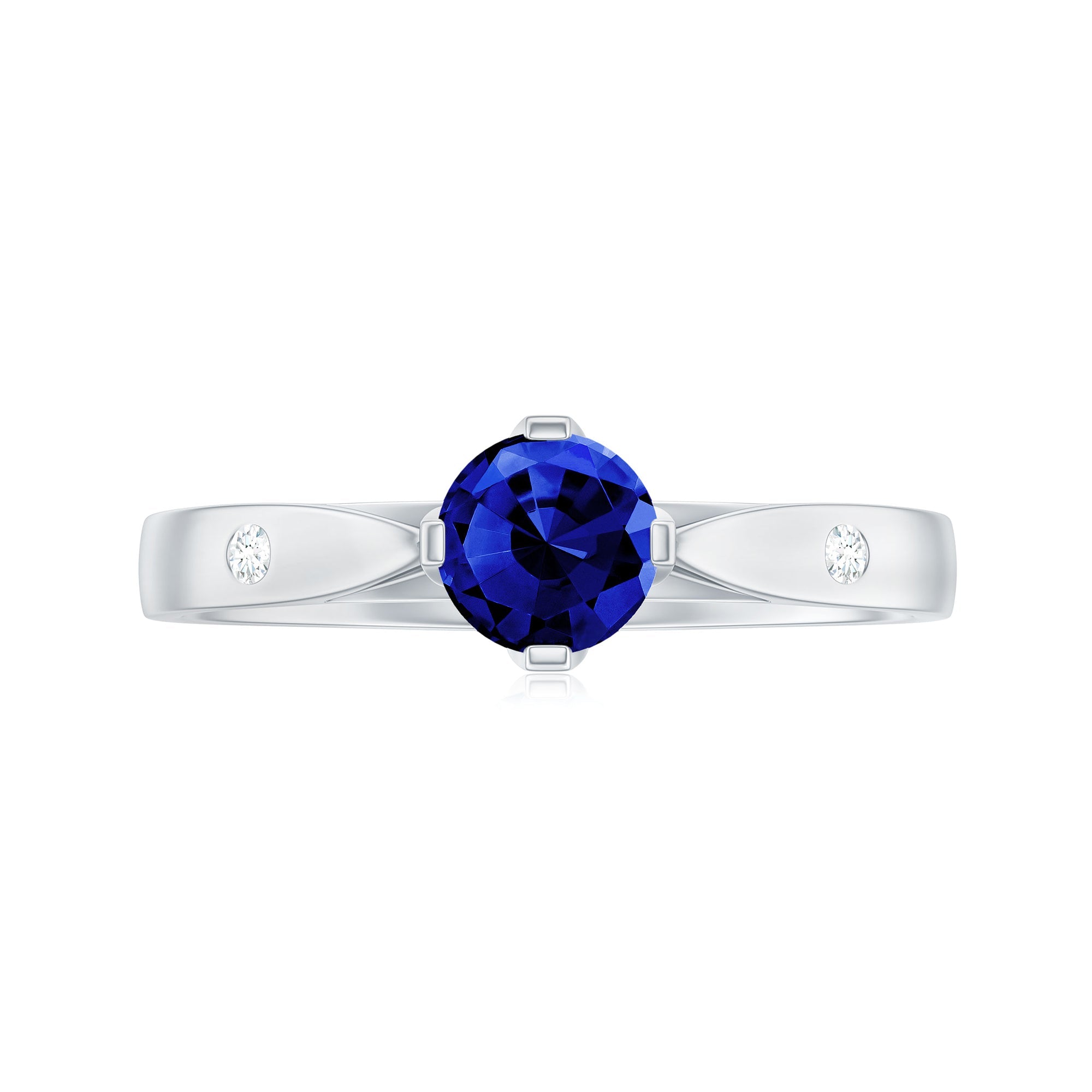 Certified 0.6 Carat Lab Grown Blue Sapphire Promise Ring with Diamond