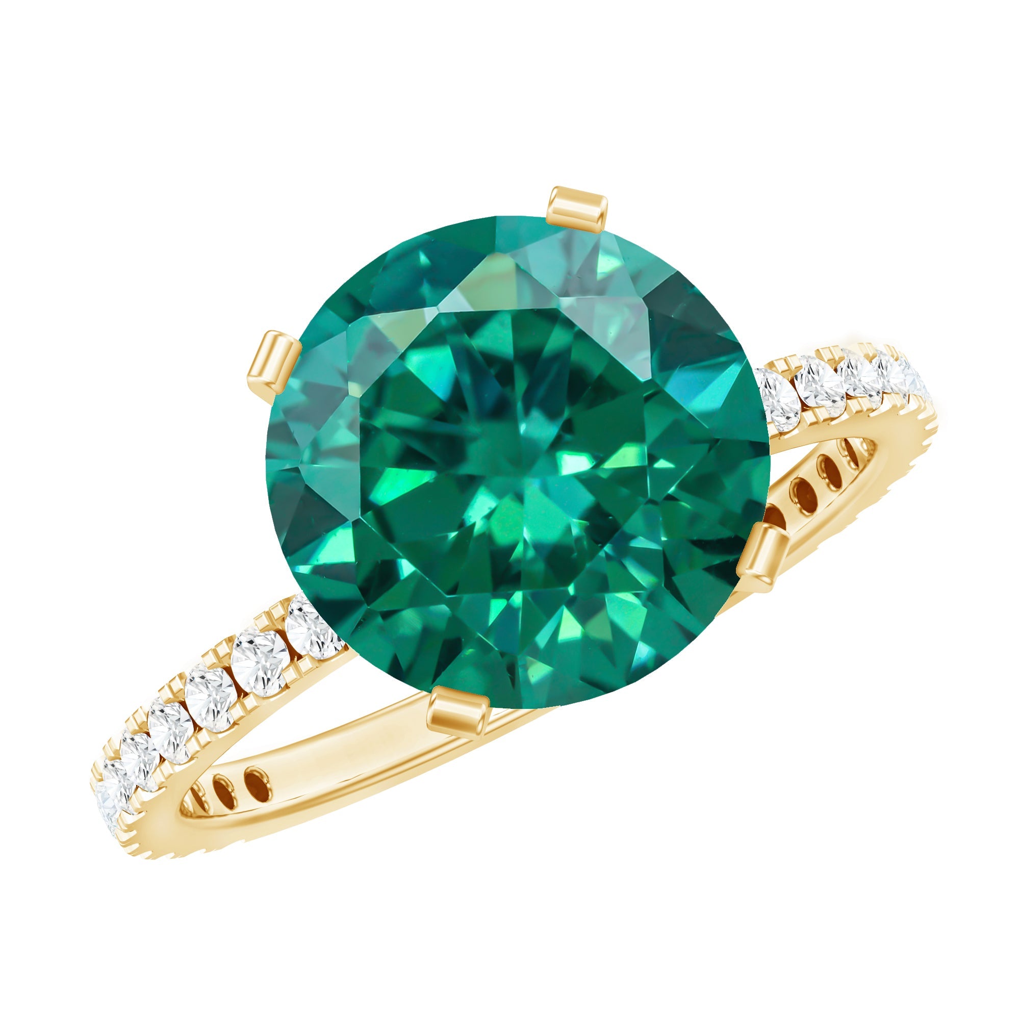 Certified 10 mm Lab Grown Emerald Huge Engagement Ring with Diamond