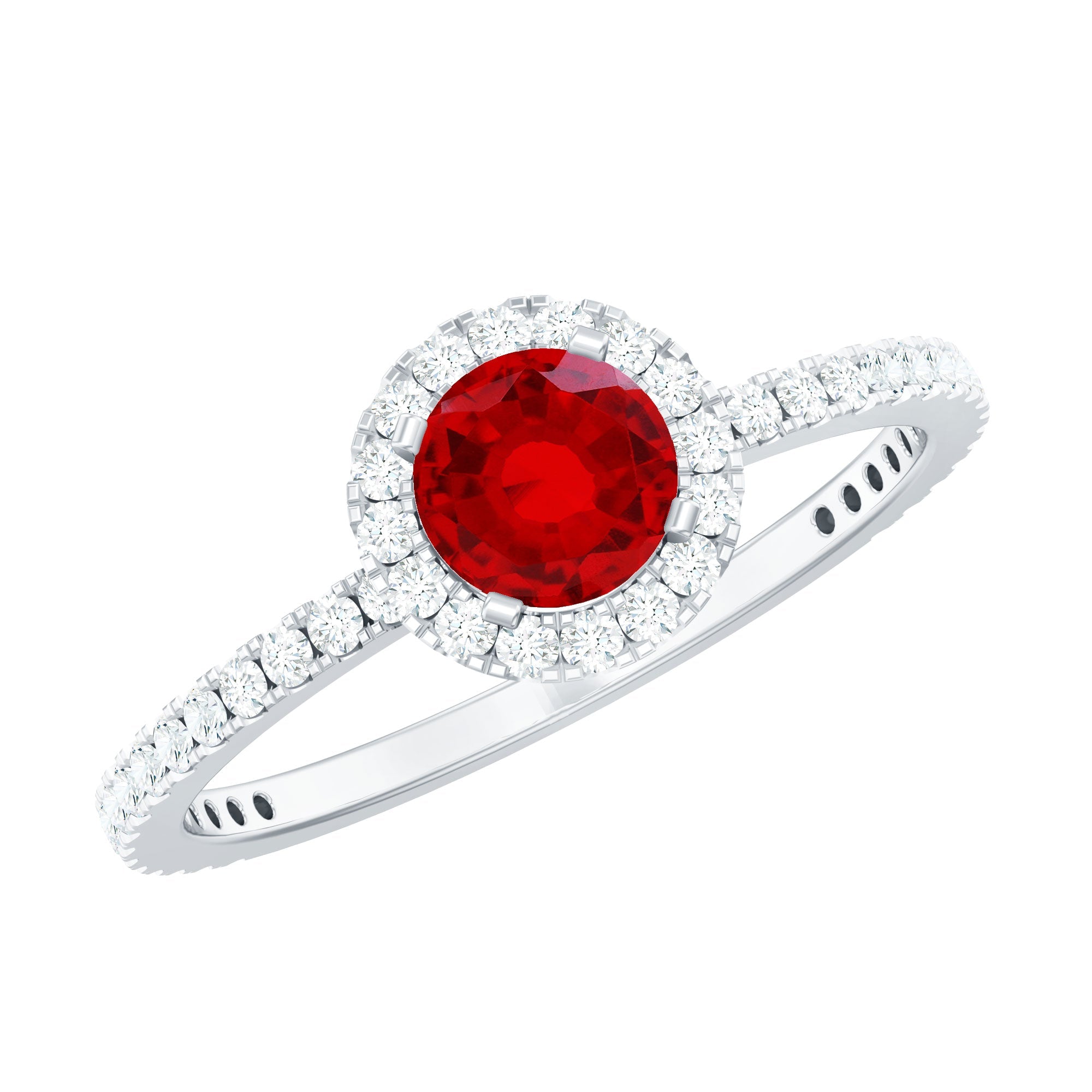 0.6 Carat Lab Created Ruby and Diamond Halo Engagement Ring