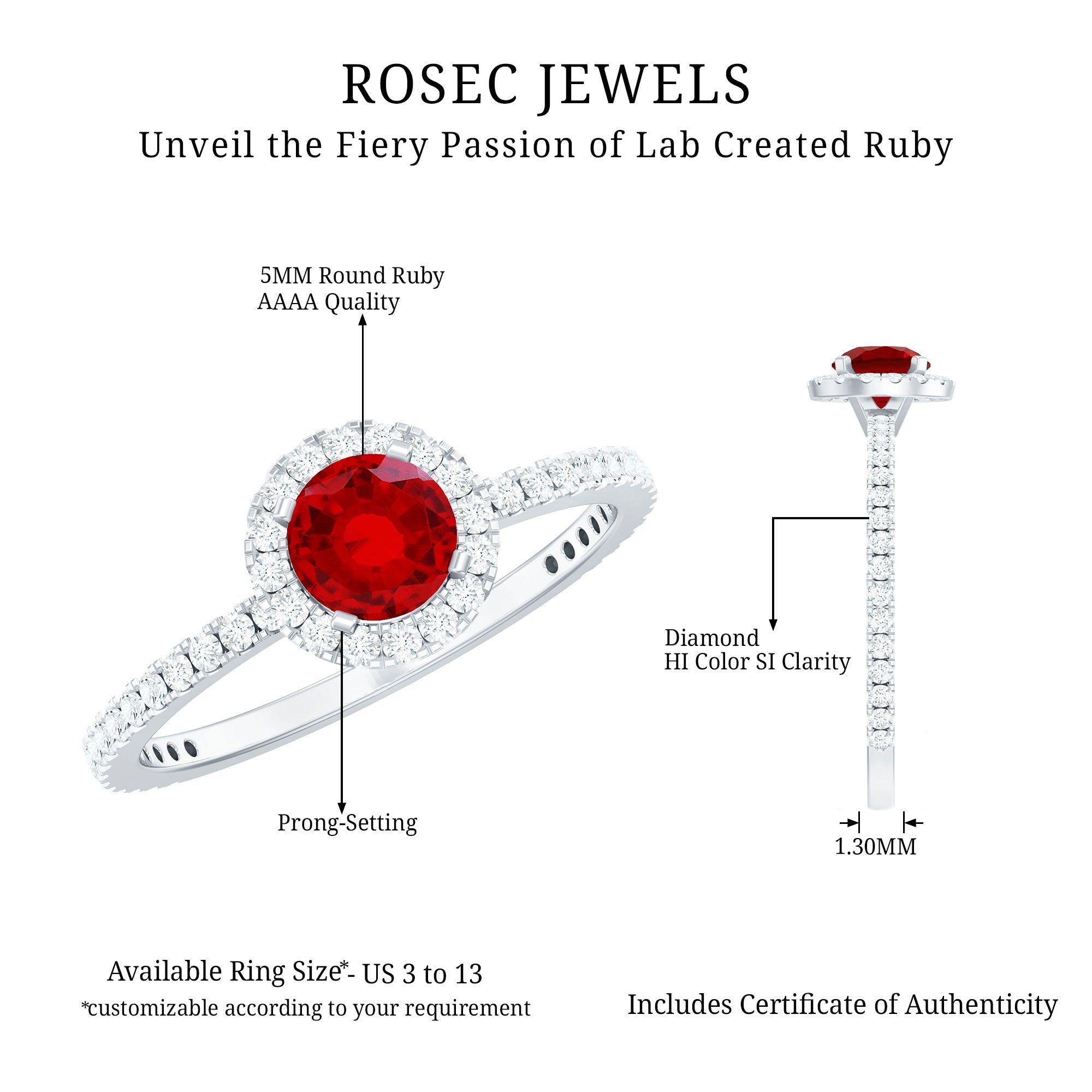 0.6 Carat Lab Created Ruby and Diamond Halo Engagement Ring
