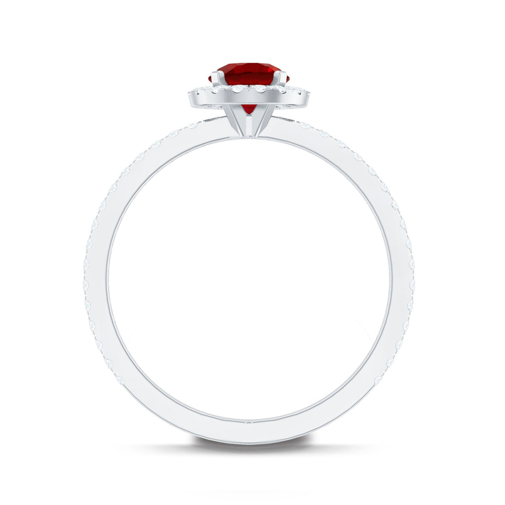 0.6 Carat Lab Created Ruby and Diamond Halo Engagement Ring