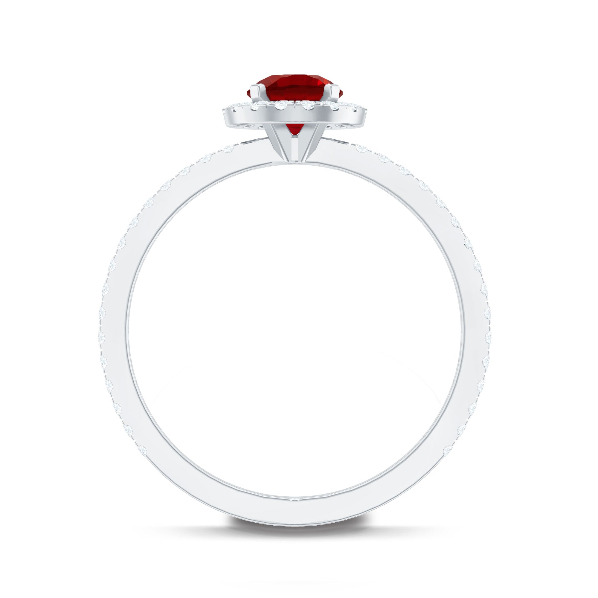 0.6 Carat Lab Created Ruby and Diamond Halo Engagement Ring