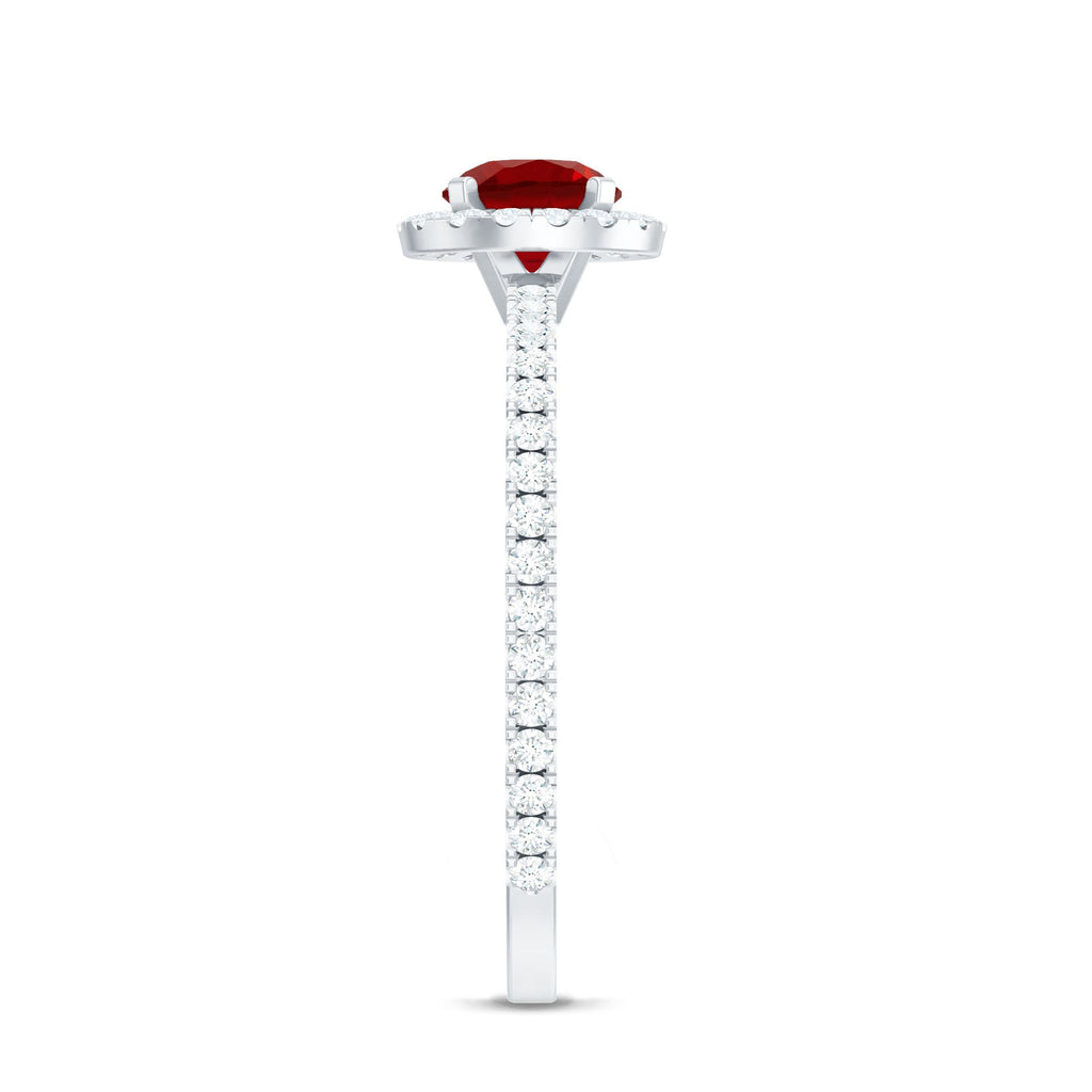 0.6 Carat Lab Created Ruby and Diamond Halo Engagement Ring