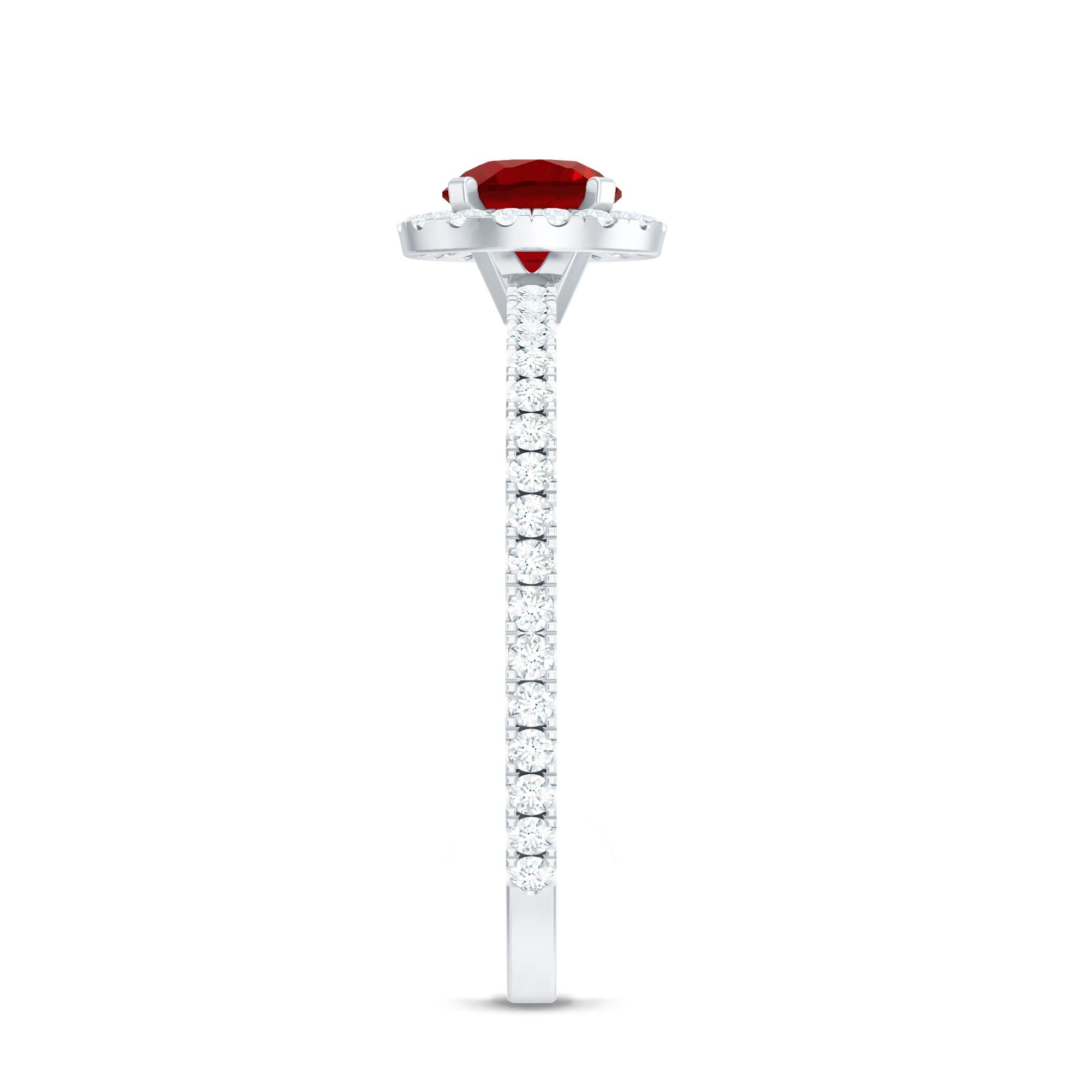0.6 Carat Lab Created Ruby and Diamond Halo Engagement Ring