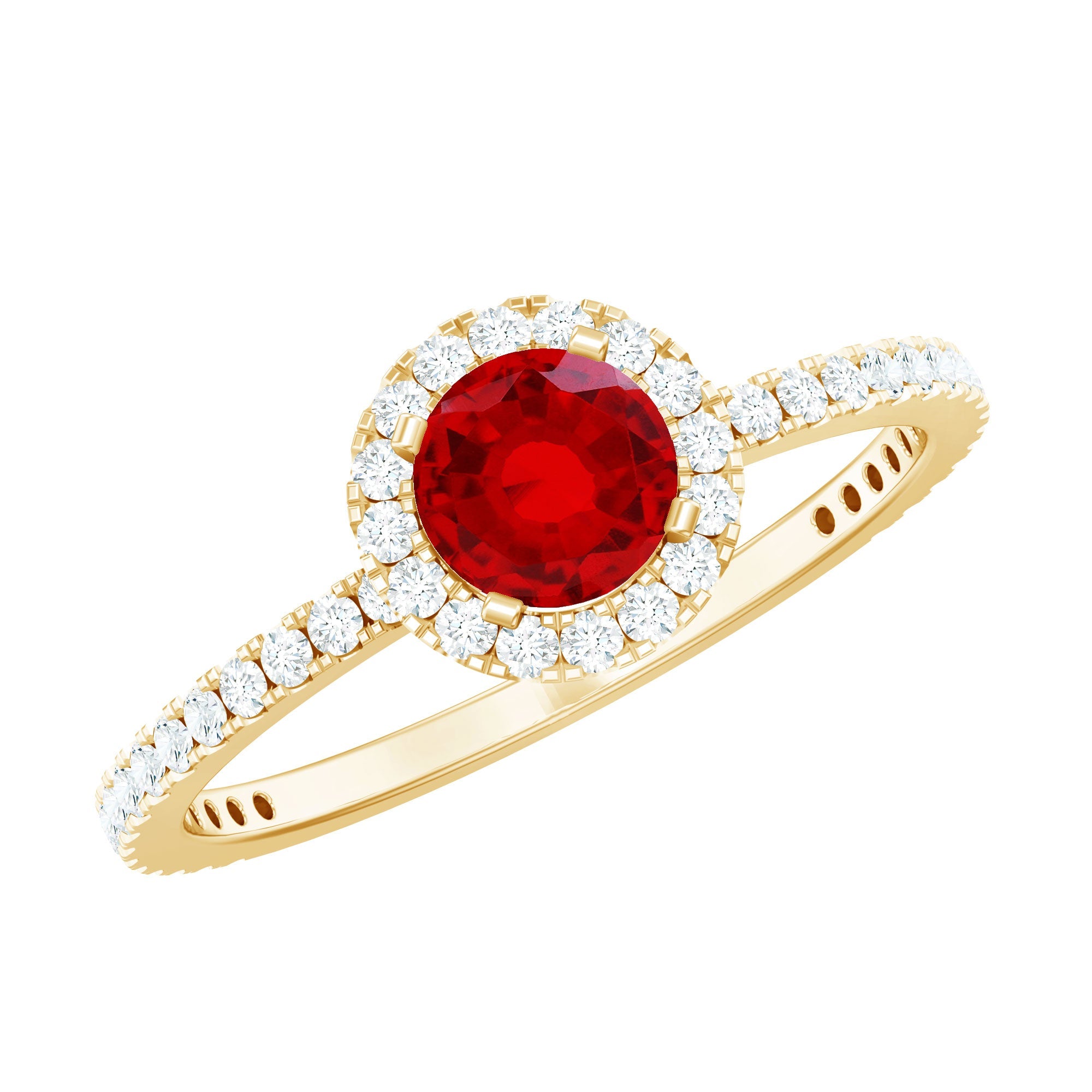 0.6 Carat Lab Created Ruby and Diamond Halo Engagement Ring