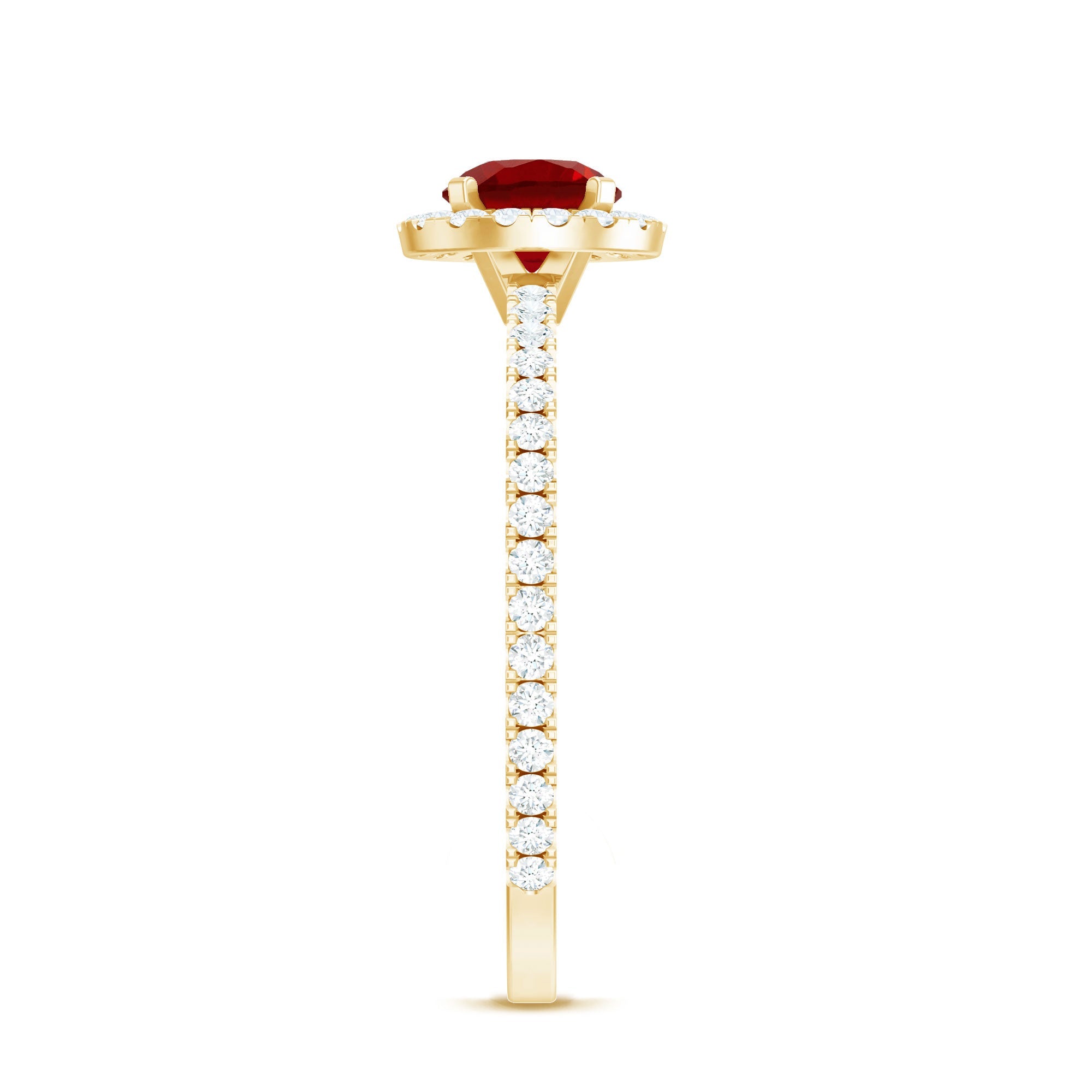 0.6 Carat Lab Created Ruby and Diamond Halo Engagement Ring