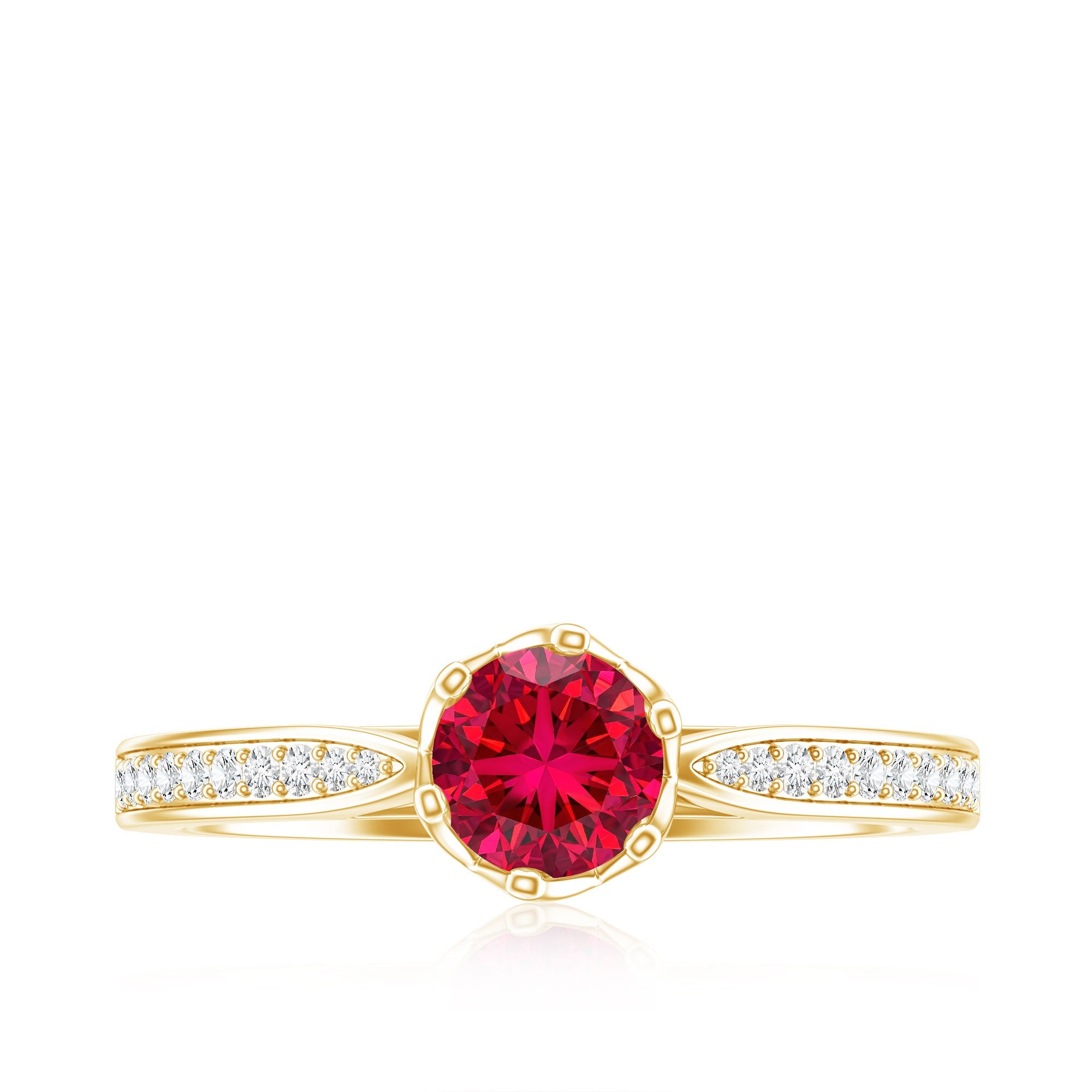 1 CT Round Shape Created Ruby Solitaire Engagement Ring with Diamond