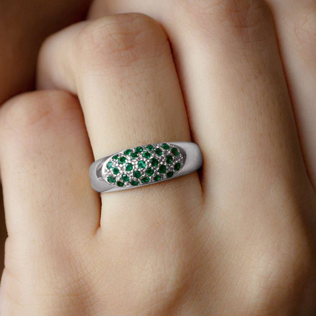 Natural Emerald Thick Band Ring with Certificate