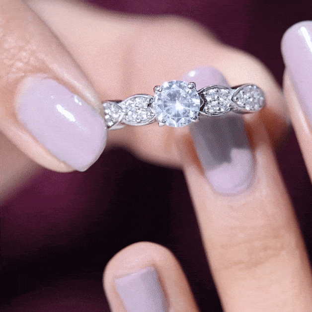 Classic Round Zirconia Engagement Ring with Side Stones