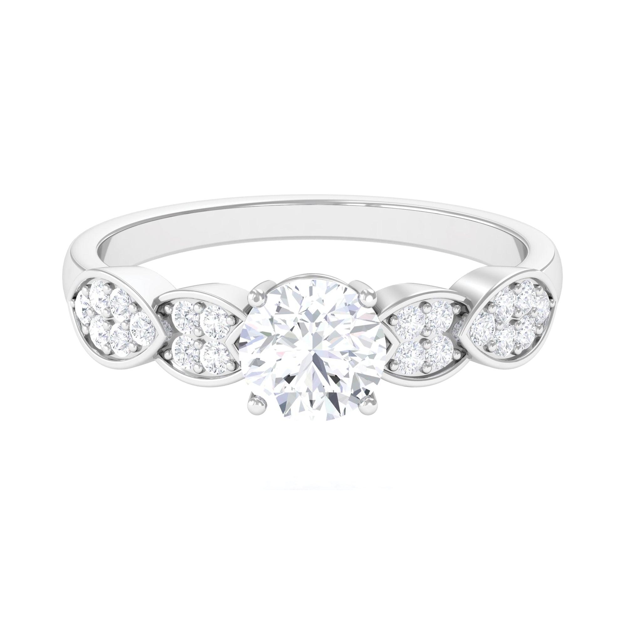 Classic Round Zirconia Engagement Ring with Side Stones