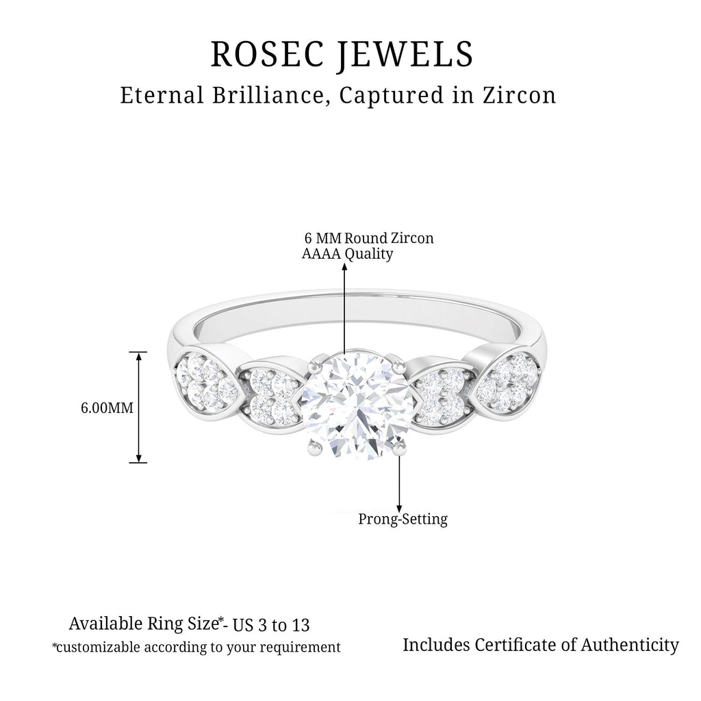 Classic Round Zirconia Engagement Ring with Side Stones