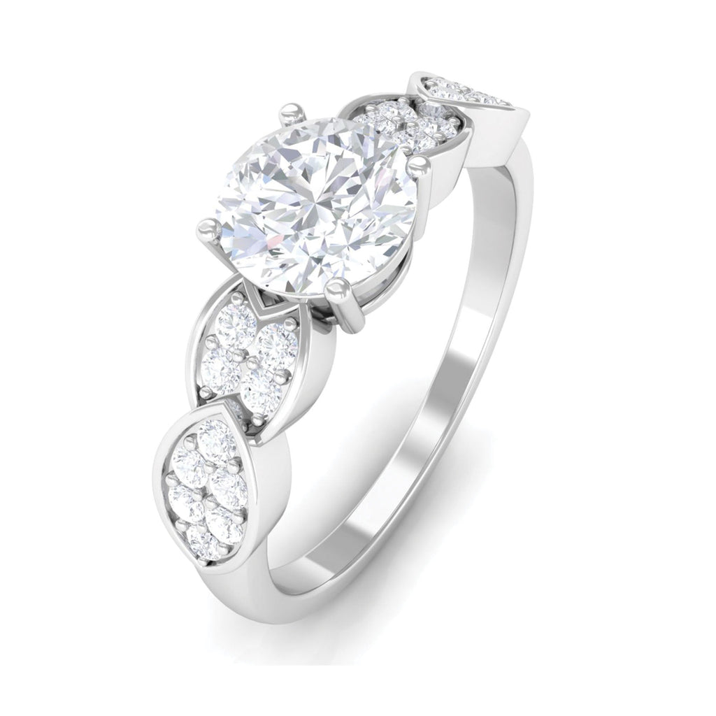 Classic Round Zirconia Engagement Ring with Side Stones