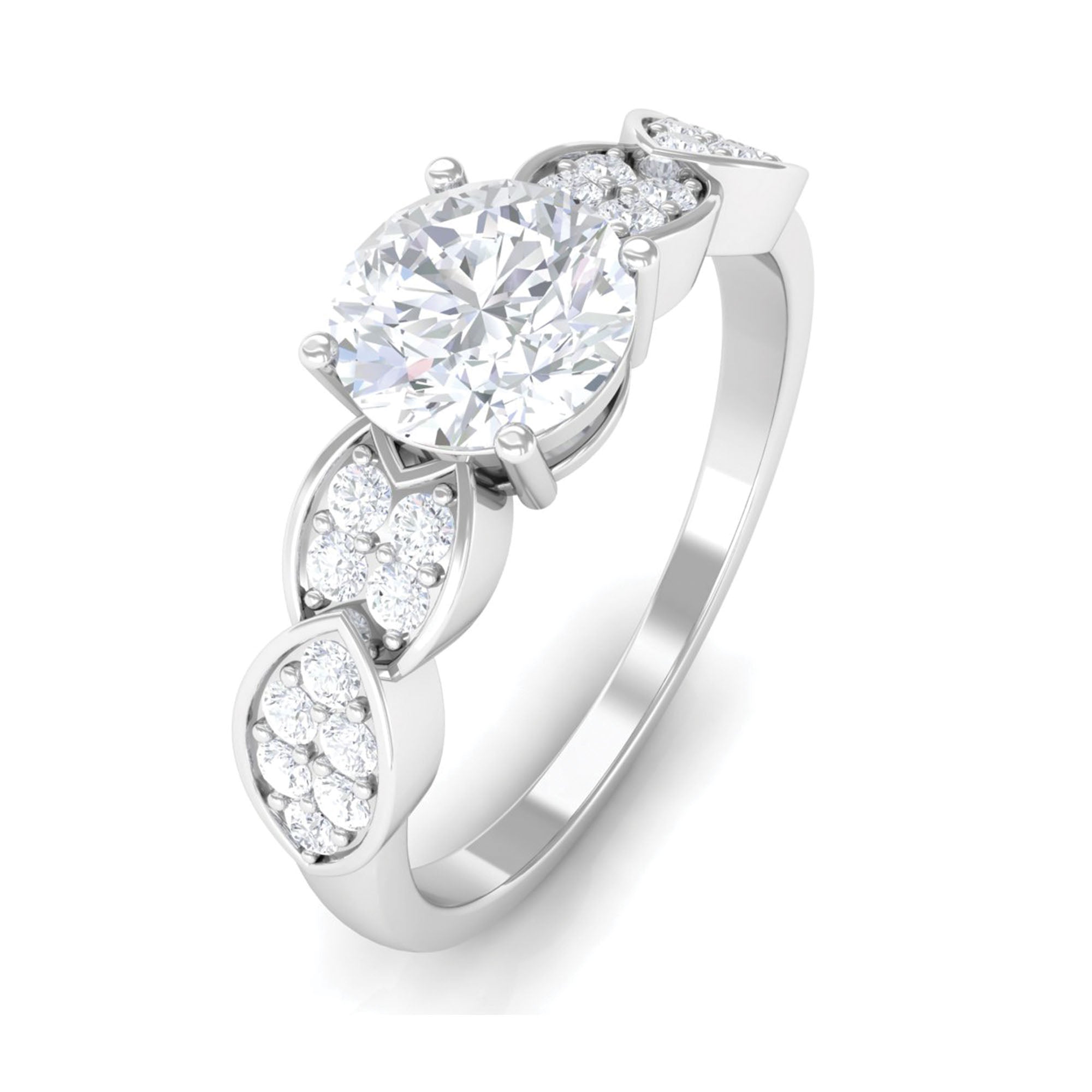Classic Round Zirconia Engagement Ring with Side Stones