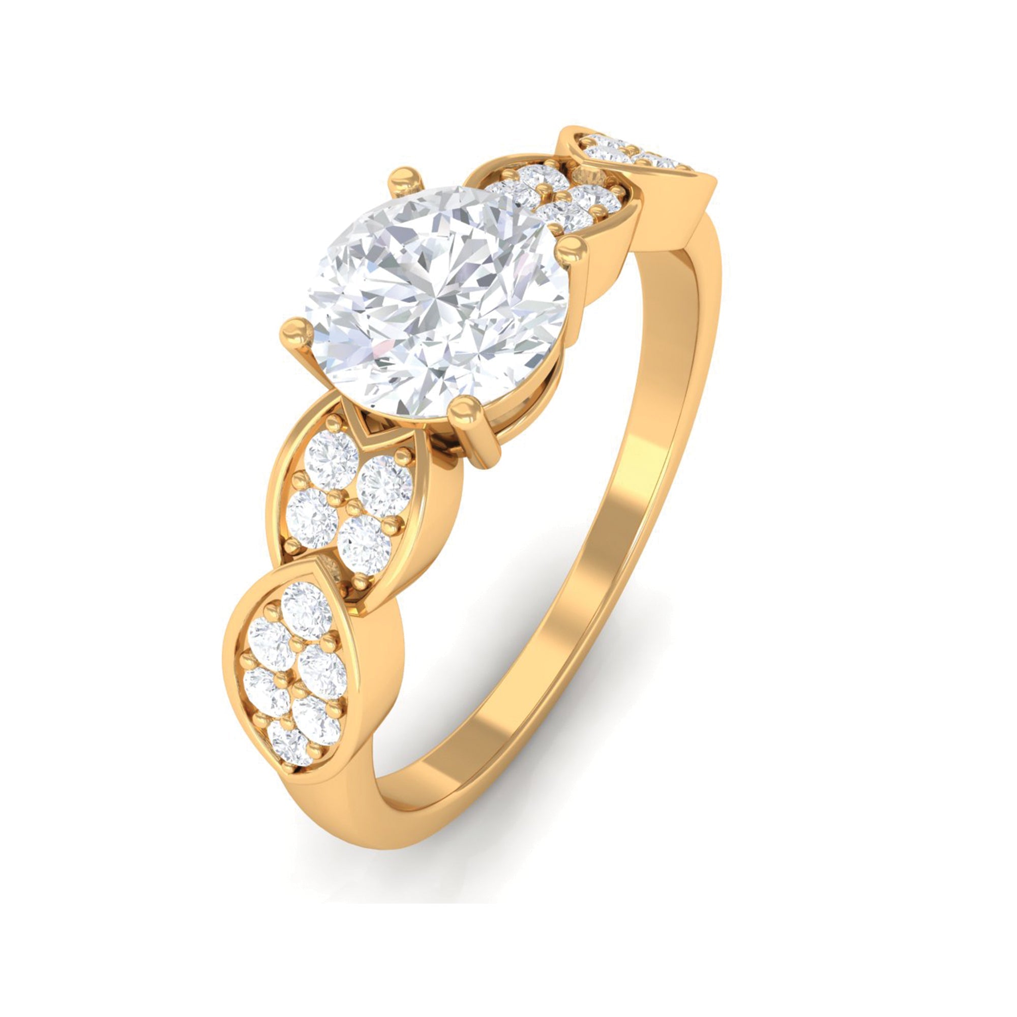 Classic Round Zirconia Engagement Ring with Side Stones