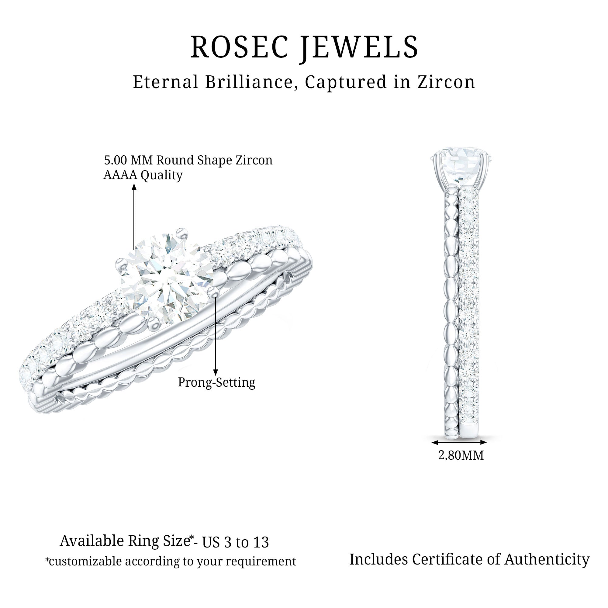 1.50 CT Certified Zircon Solitaire Engagement Ring