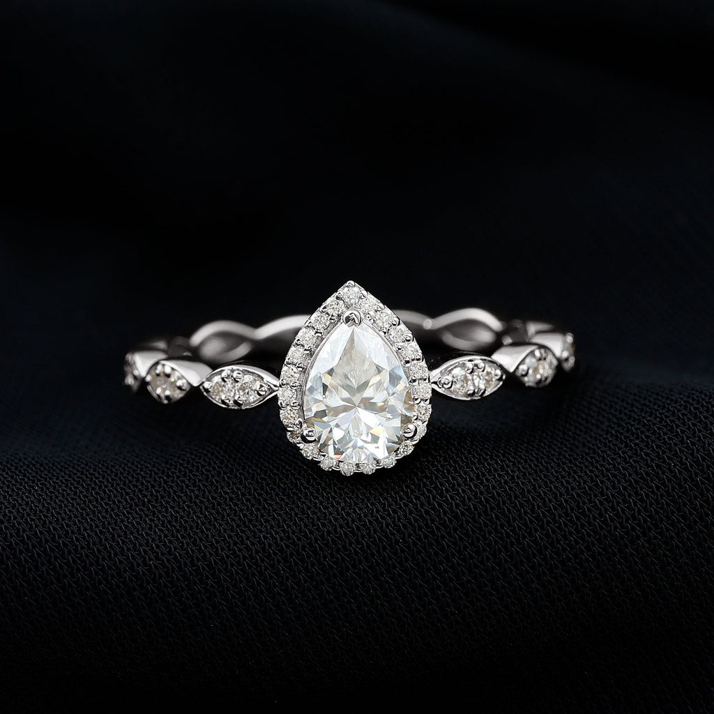 Cubic Zirconia Pear Halo Engagement Ring with Side Stones