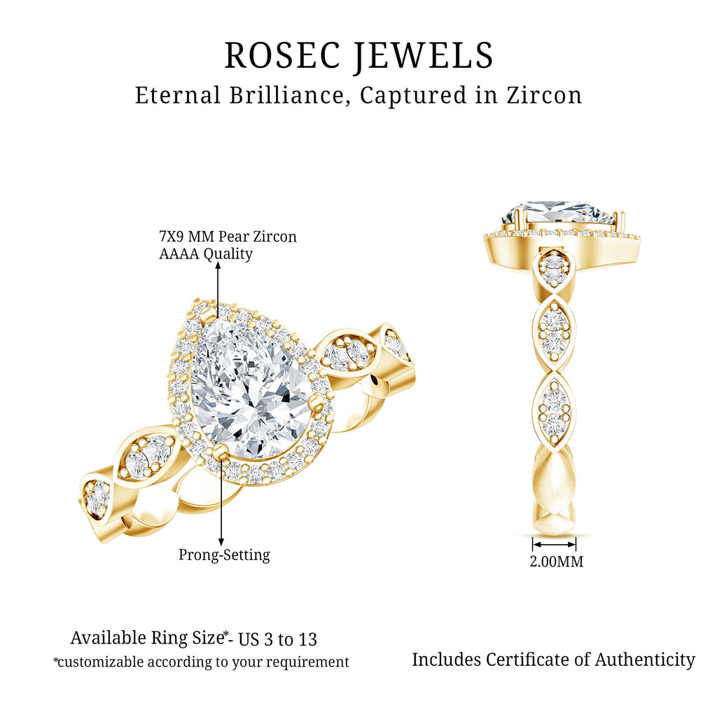 Cubic Zirconia Pear Halo Engagement Ring with Side Stones
