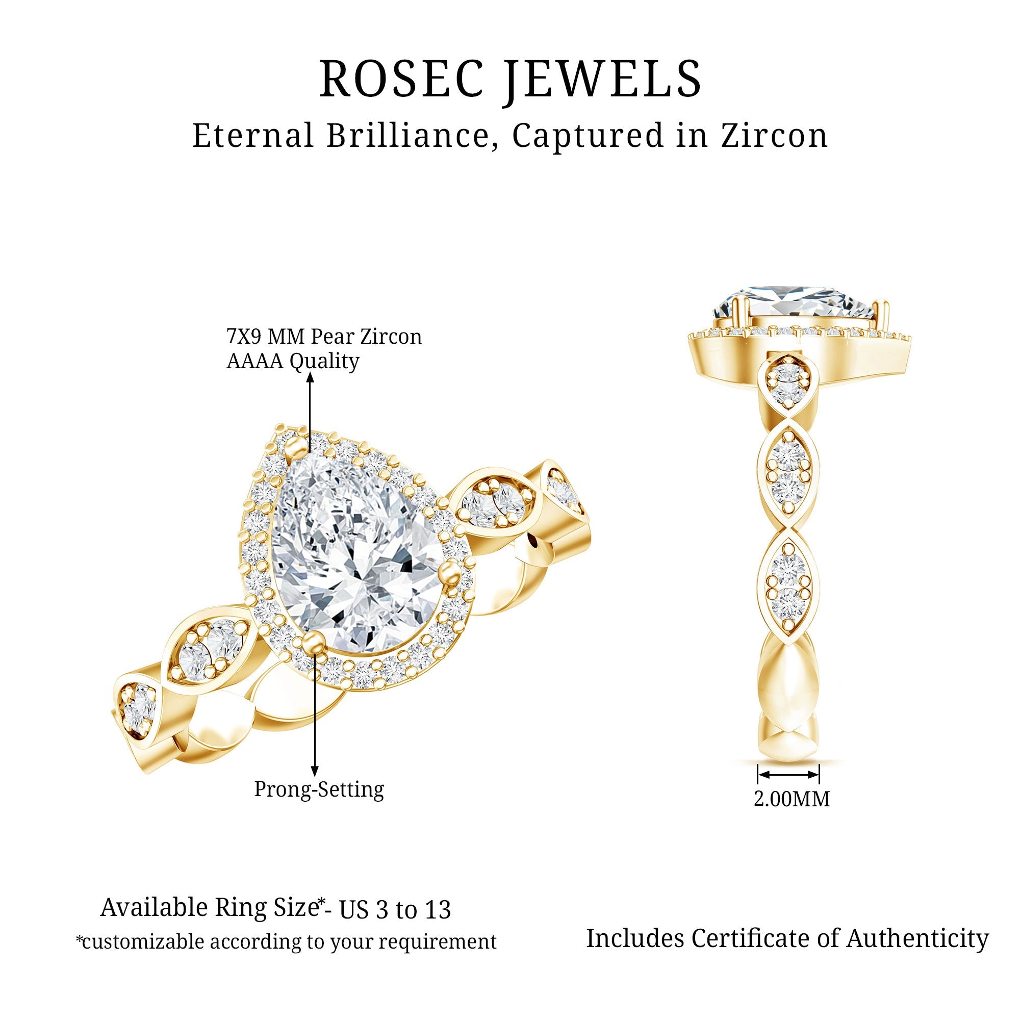 Cubic Zirconia Pear Halo Engagement Ring with Side Stones