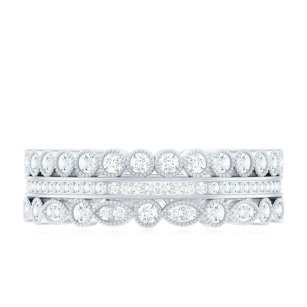 Vintage Looking 3 Row Moissanite Wedding Band