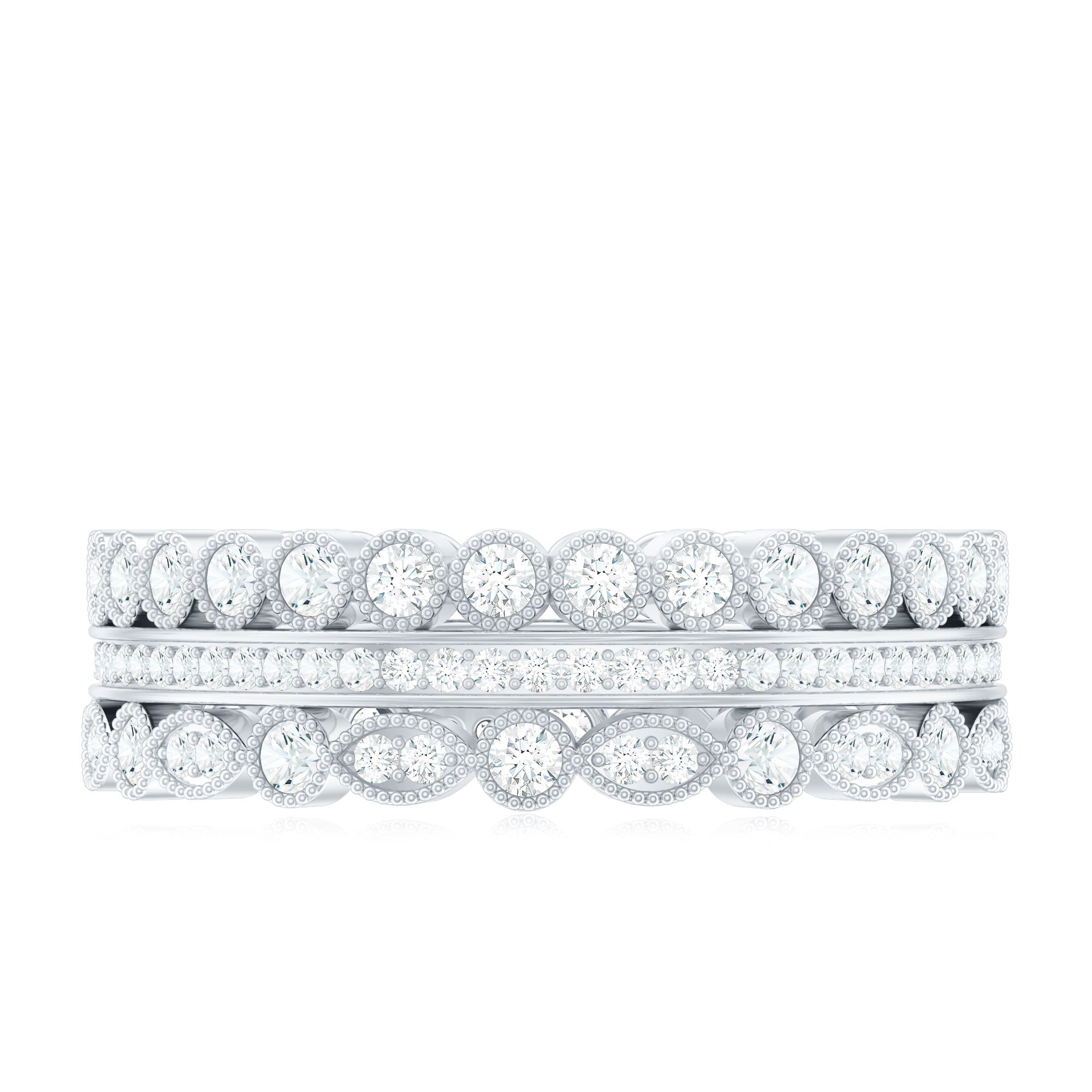 Vintage Looking 3 Row Moissanite Wedding Band