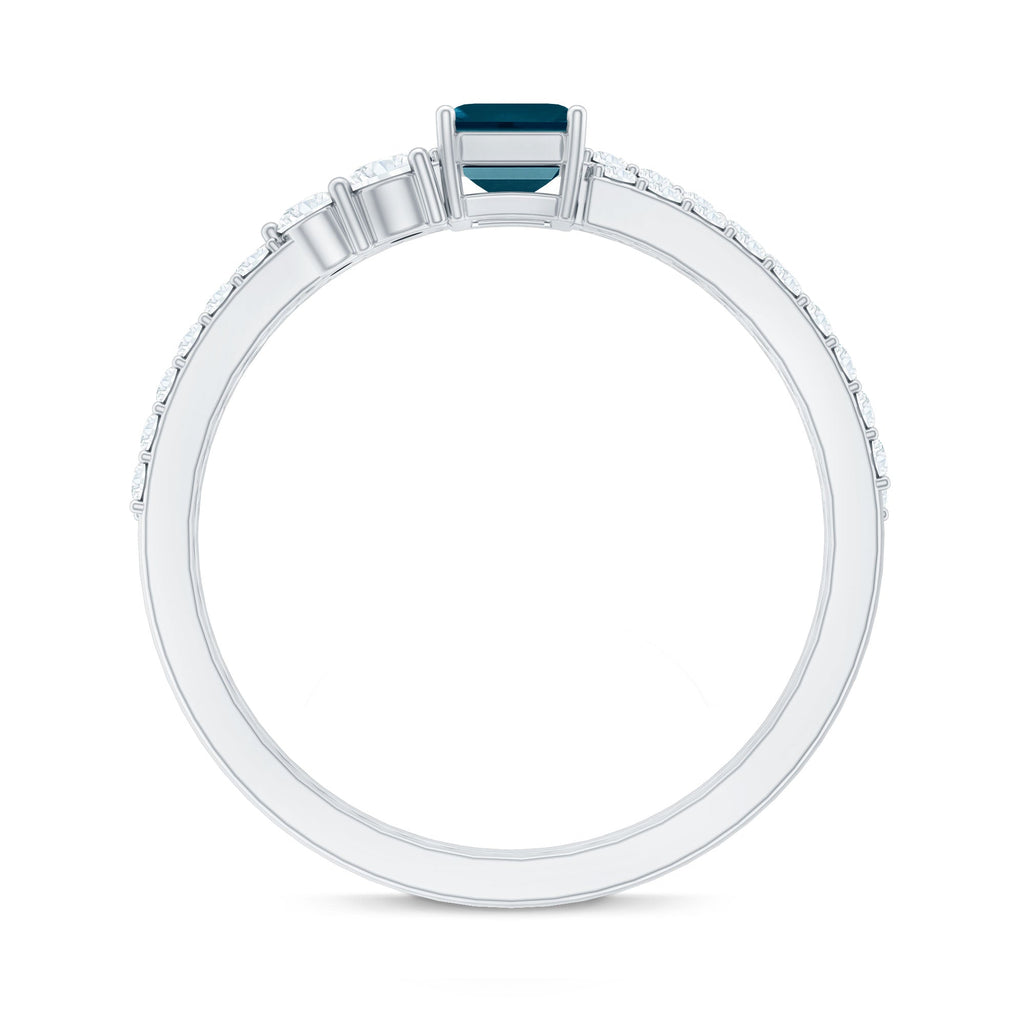 4X6mm Emerald Cut London Blue Topaz Wedding Ring Set with Diamond