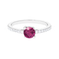 1 CT Real Pink Tourmaline Solitaire Promise Ring with Diamond Side Stones