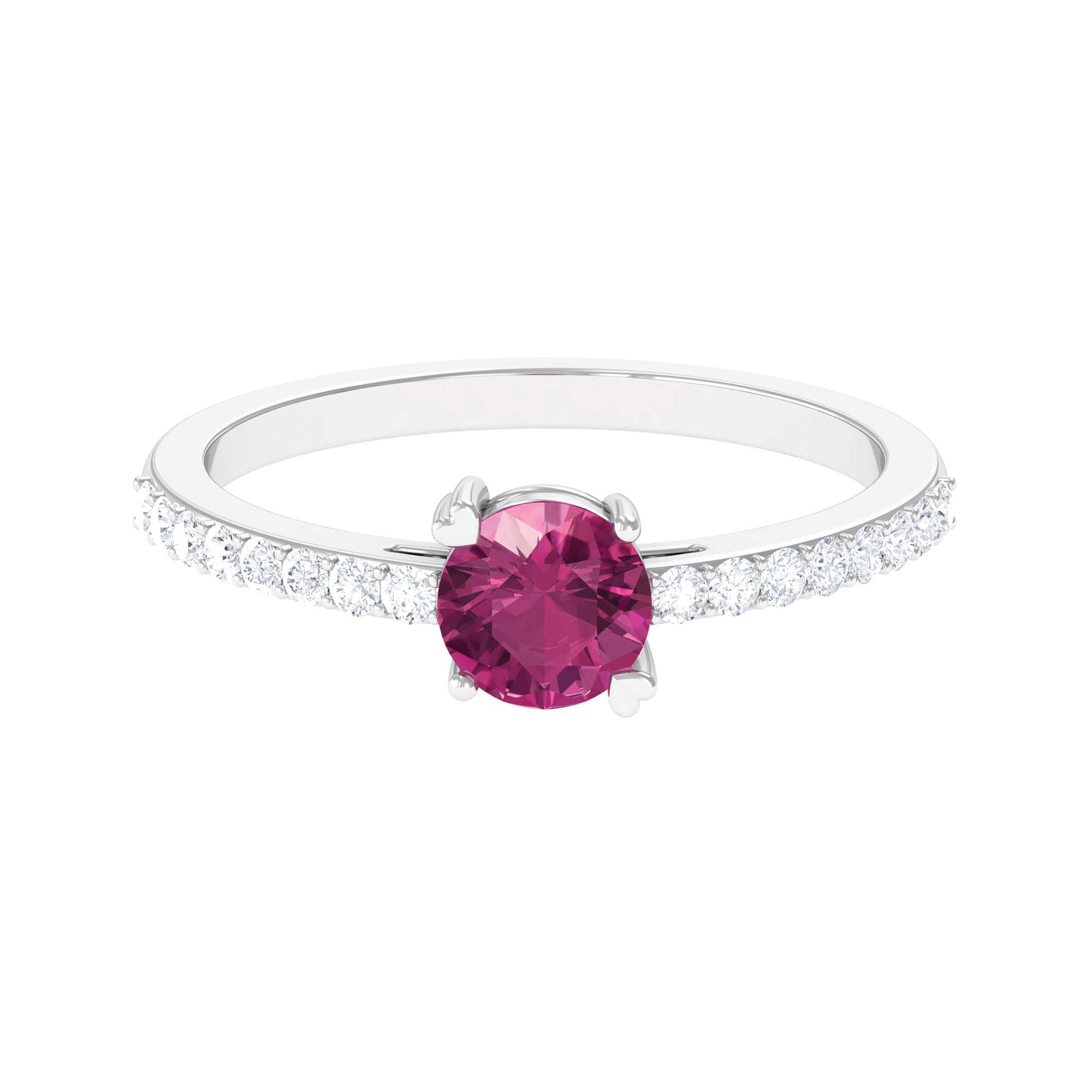 1 CT Real Pink Tourmaline Solitaire Promise Ring with Diamond Side Stones