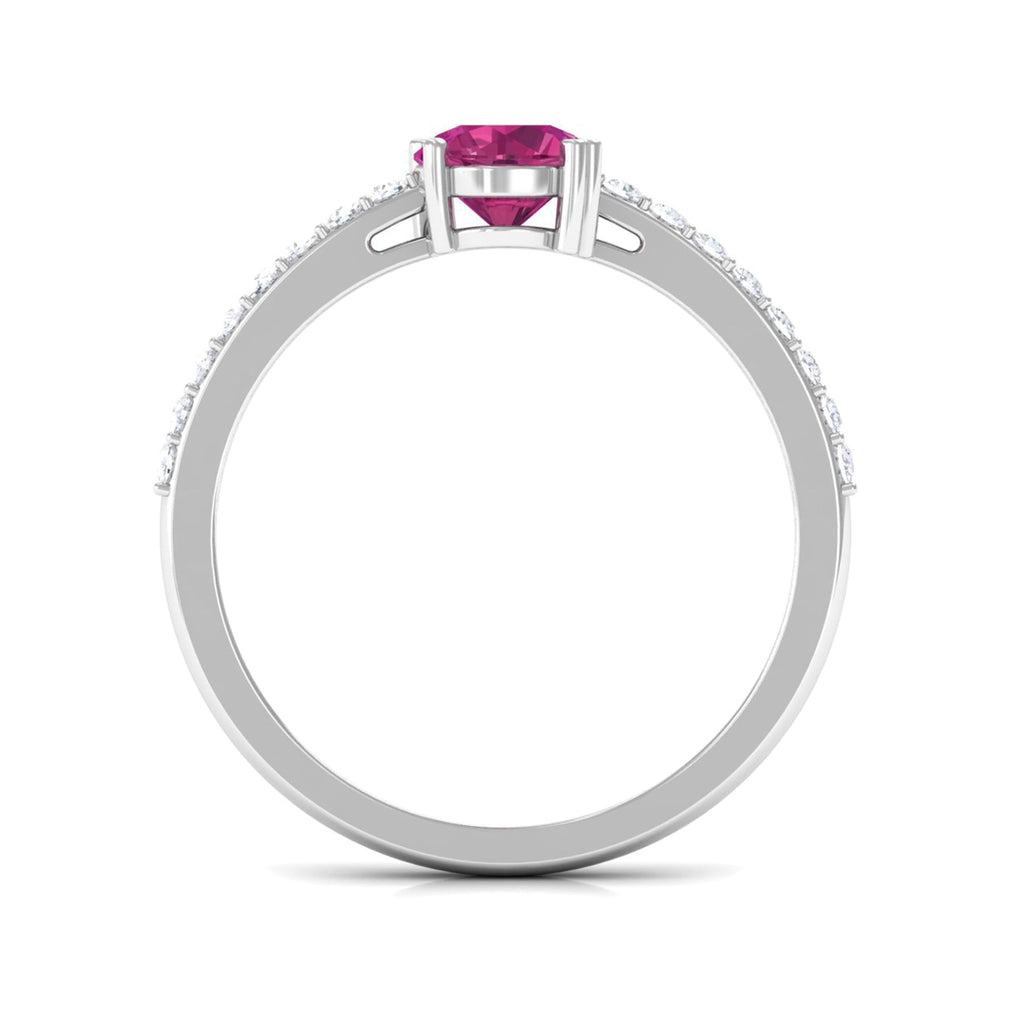 1 CT Real Pink Tourmaline Solitaire Promise Ring with Diamond Side Stones