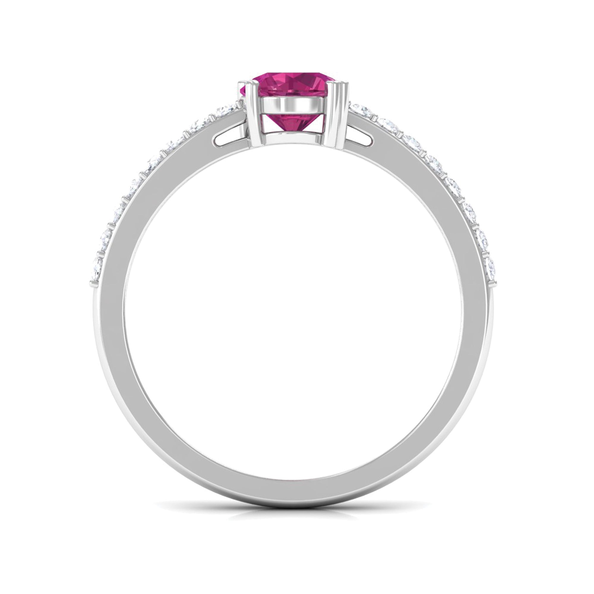 1 CT Real Pink Tourmaline Solitaire Promise Ring with Diamond Side Stones