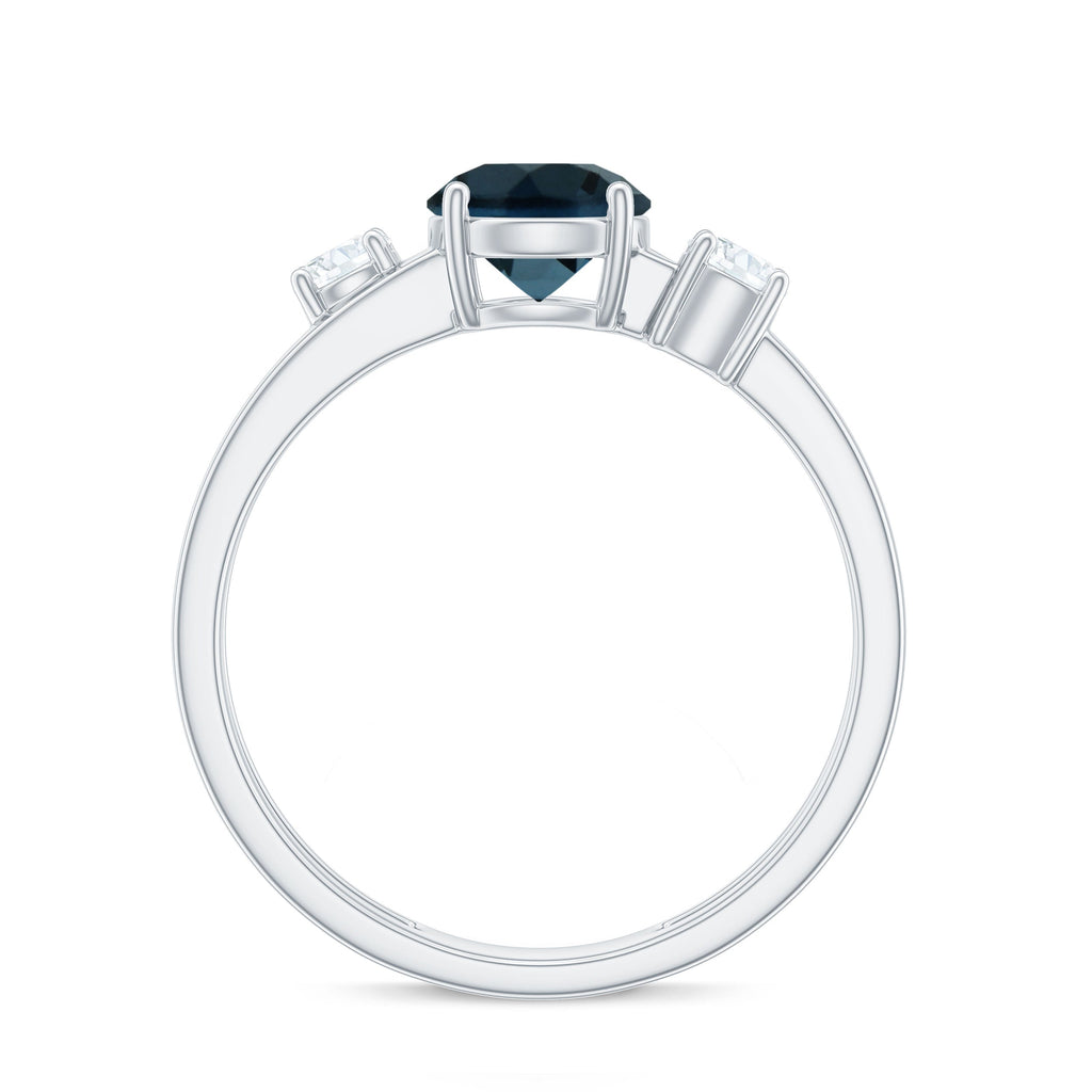 7mm Round London Blue Topaz Double Band Engagement Ring with Diamond