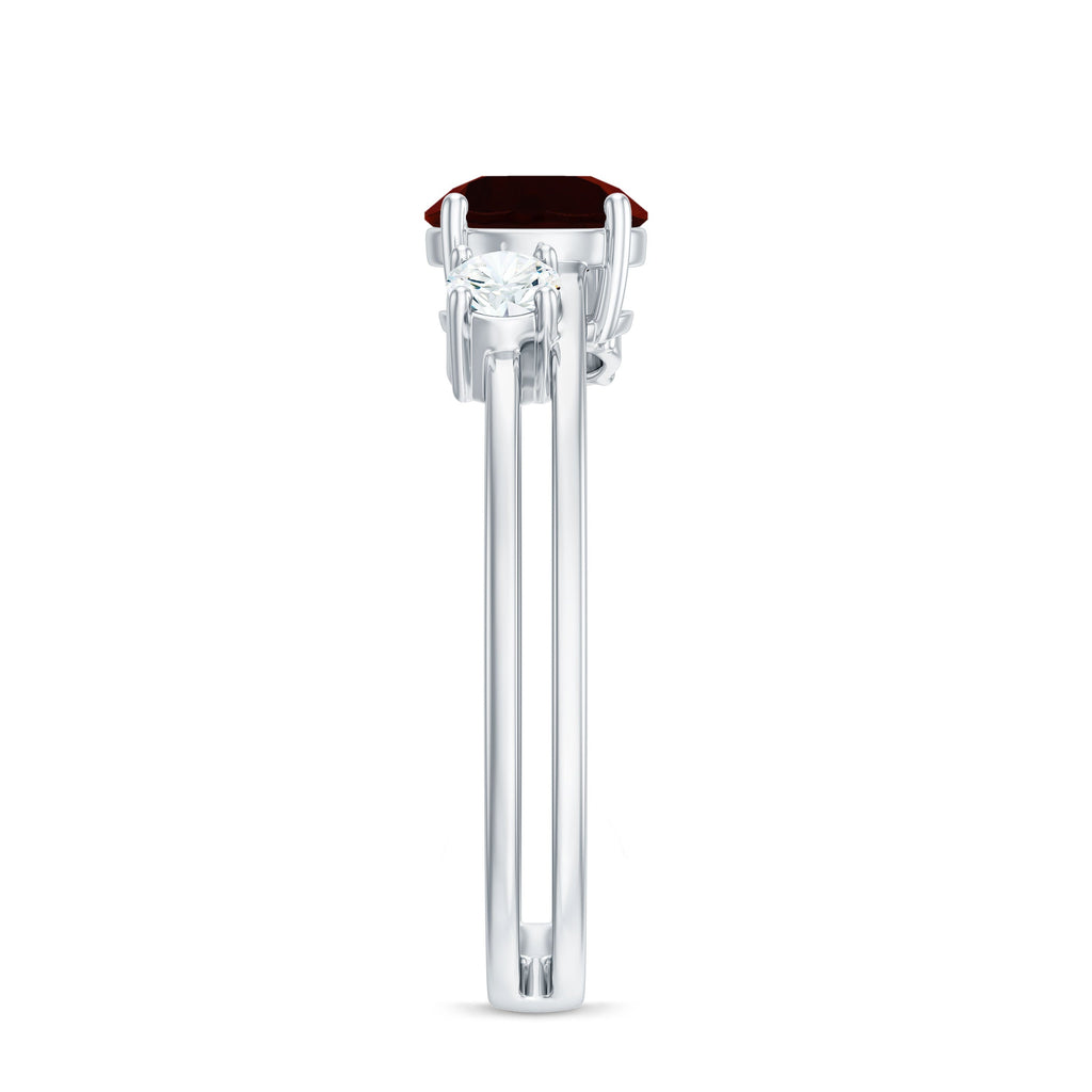 Genuine 8mm Garnet Diamond Double Band Engagement Ring