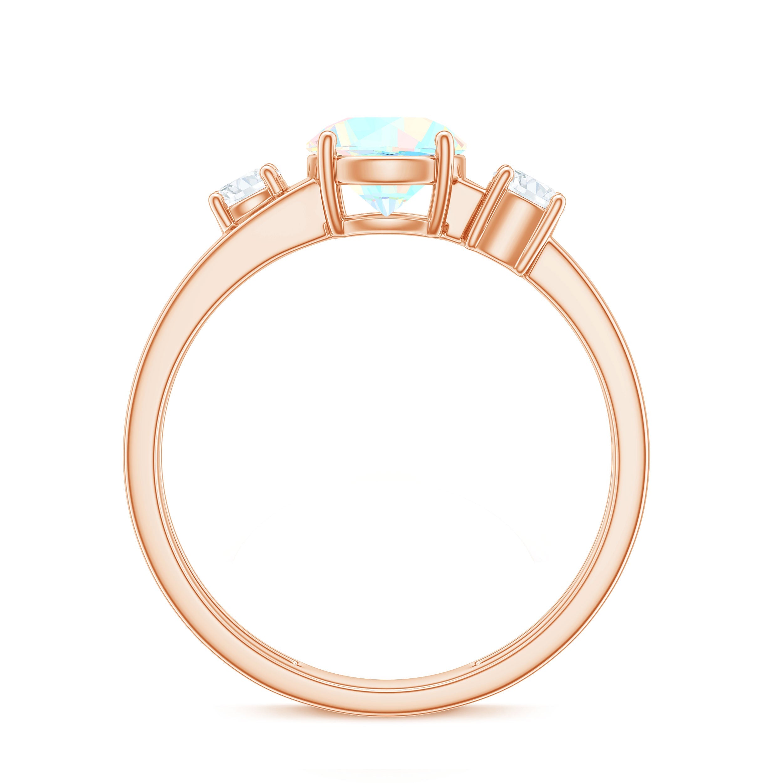 Natural Ethiopian Rainbow Opal Diamond Three Stone Engagement Ring