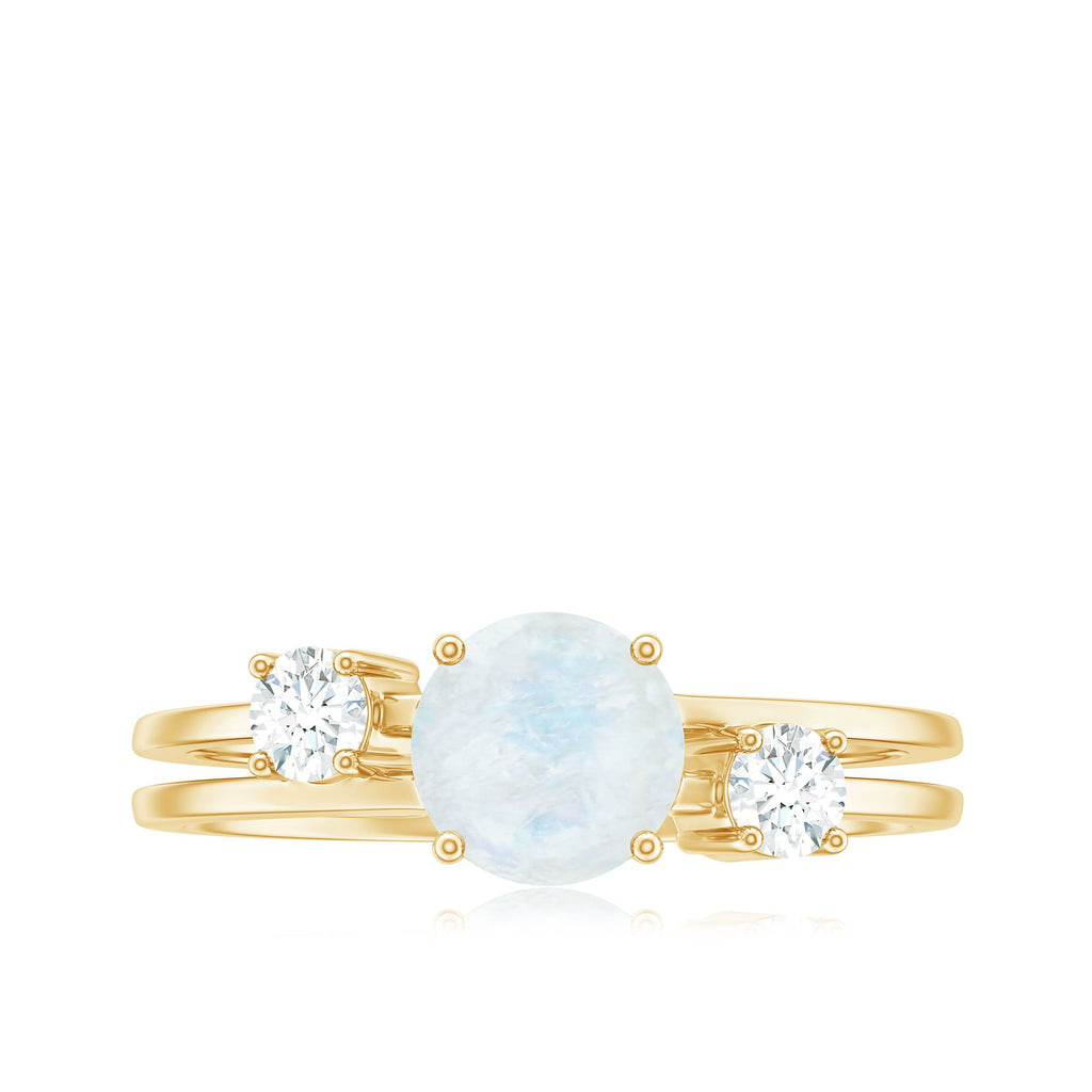 1/2 CT Moonstone Solitaire Double Band Ring with Diamond