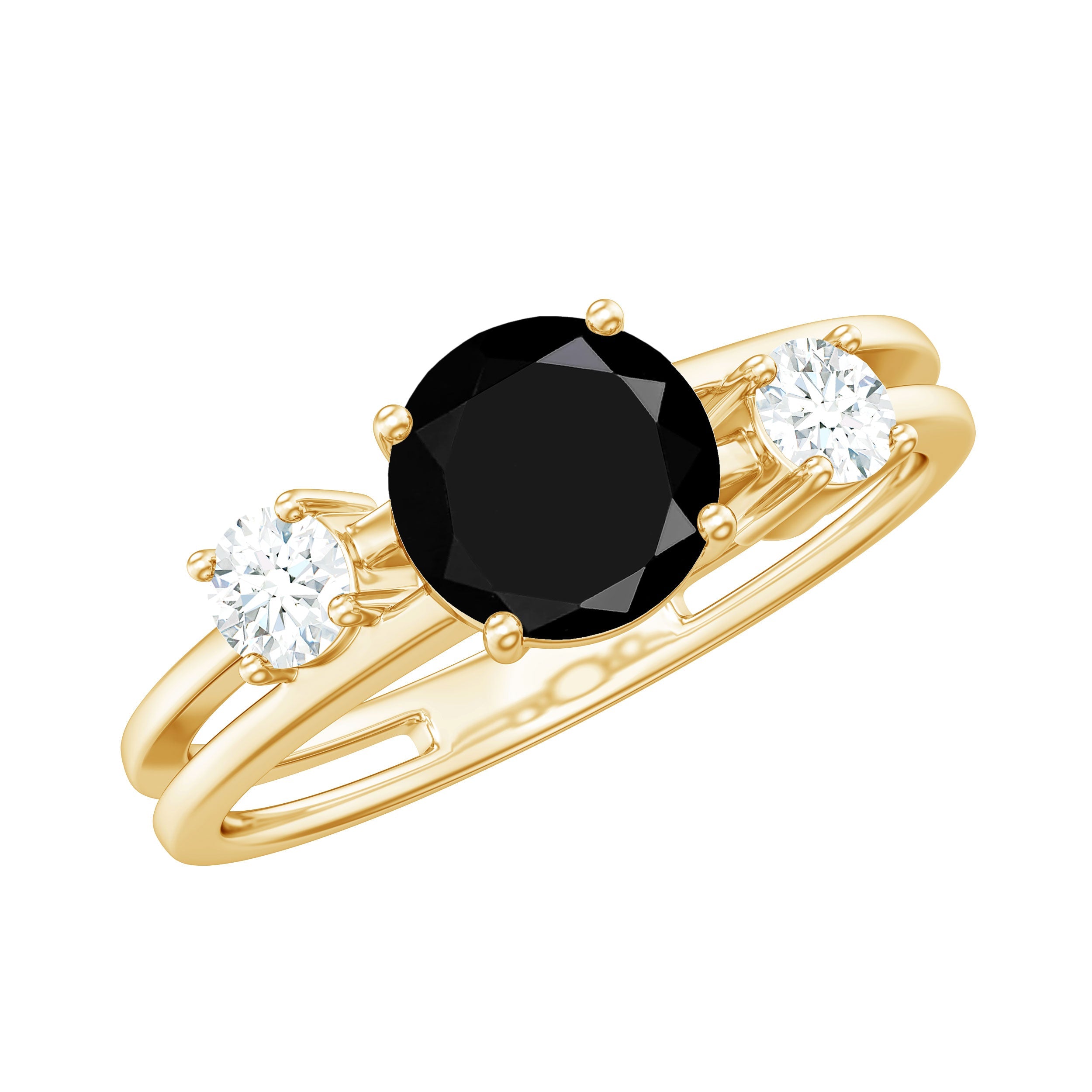 Real Black Onyx and Diamond Double Band Engagement Ring