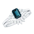 4X6mm Emerald Cut London Blue Topaz Designer Bridal Ring Set with Diamond