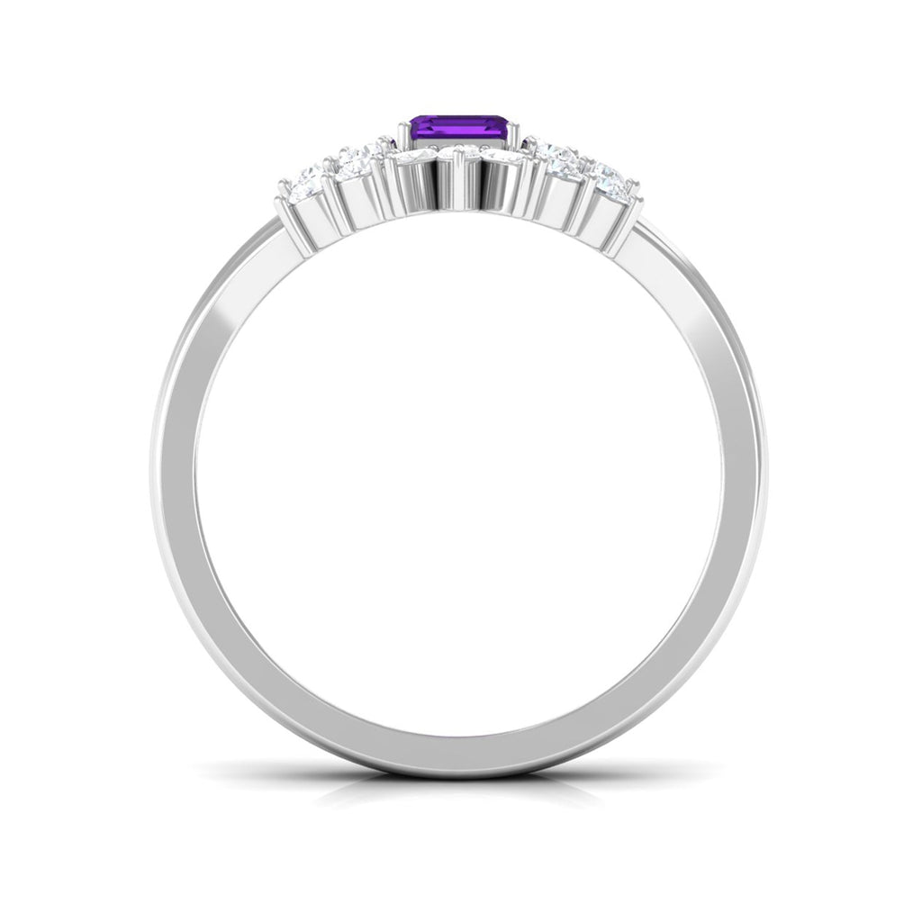 1.4 Carat Amethyst Emerald Cut Engagement Ring with Diamond Wedding Band