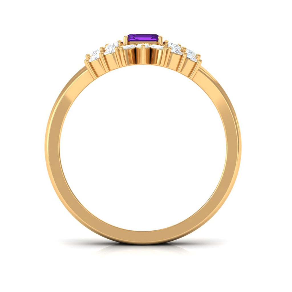 1.4 Carat Amethyst Emerald Cut Engagement Ring with Diamond Wedding Band