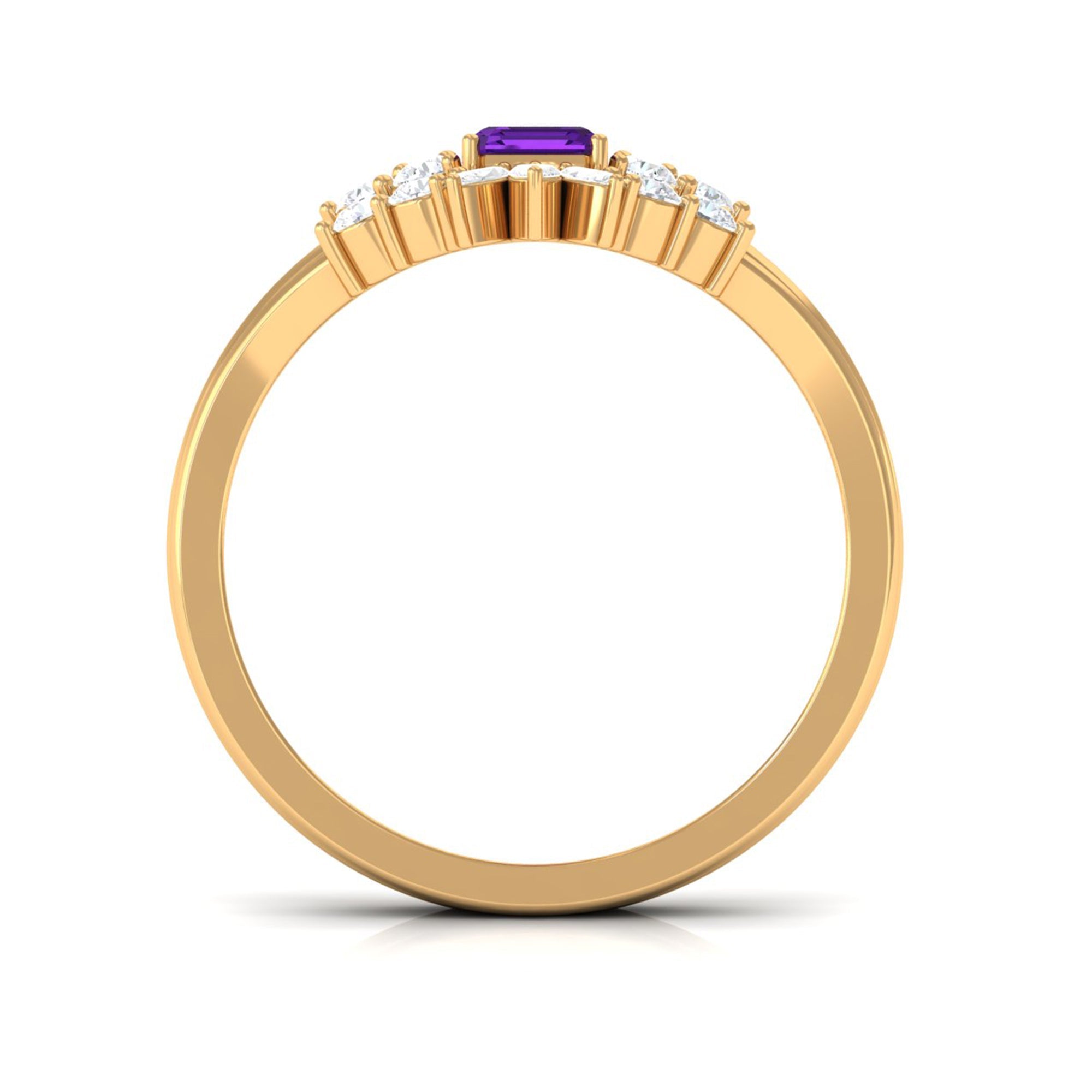 1.4 Carat Amethyst Emerald Cut Engagement Ring with Diamond Wedding Band